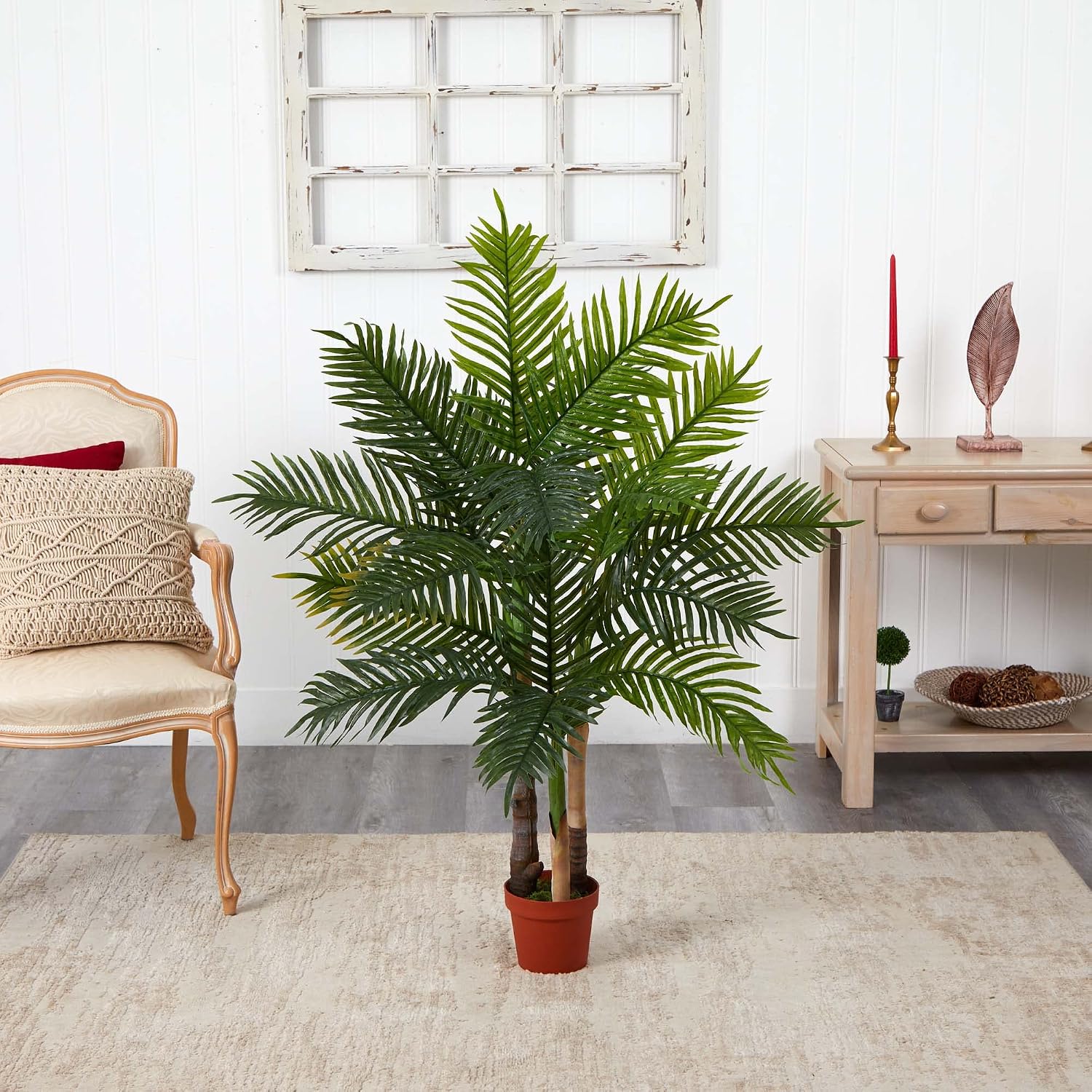 Nearly Natural 4 ft Artificial Areca Palm Tree Real Touch Decor with Pot | Natural-Looking Trunks, 130 Lifelike Leaves, Non-Decorative Nursery Pot