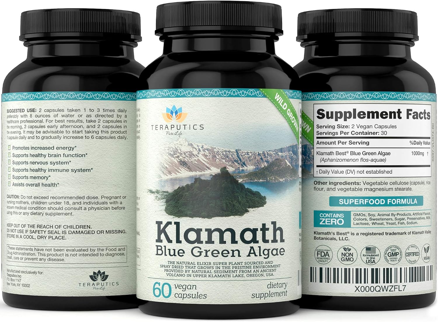 Premium Klamath Lake Blue Green Algae - More Powerful Than Spirulina And Chlorella Supplements | Pure Chlorophyll Rich SuperFood