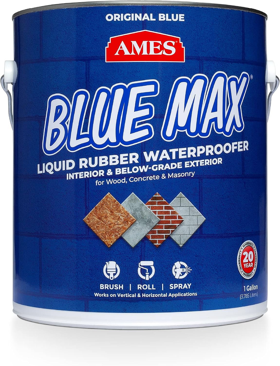 Ames Research Laboratories BMX5RG Blue MAX Waterproofer, Regular Use in Interior & Below-Grade Exterior Concrete Sealer and More. Liquid Rubber, 5 Gallon (Pack of 1), 640 Fl Oz | Ideal for waterproofing above & below grade foundations, basements, roofs,…