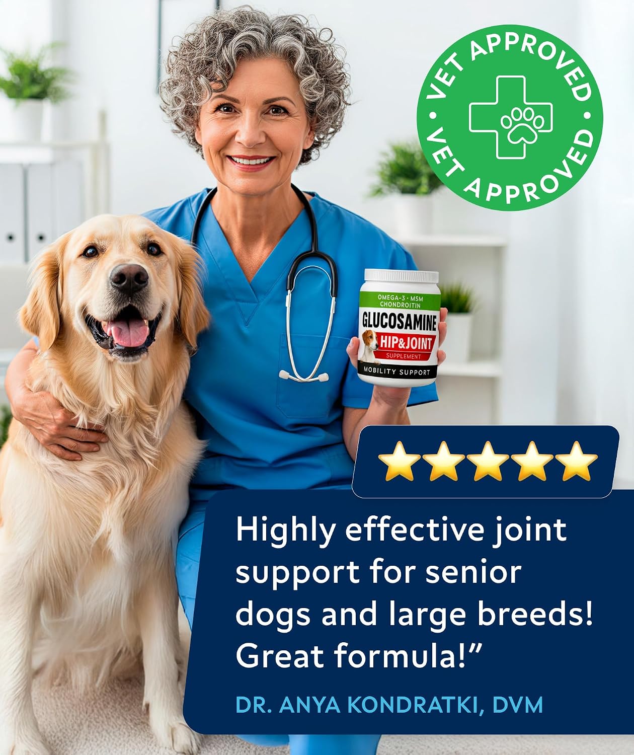 Advanced Glucosamine for Dogs, Chondroitin & MSM Hip Joint Supplement Chews