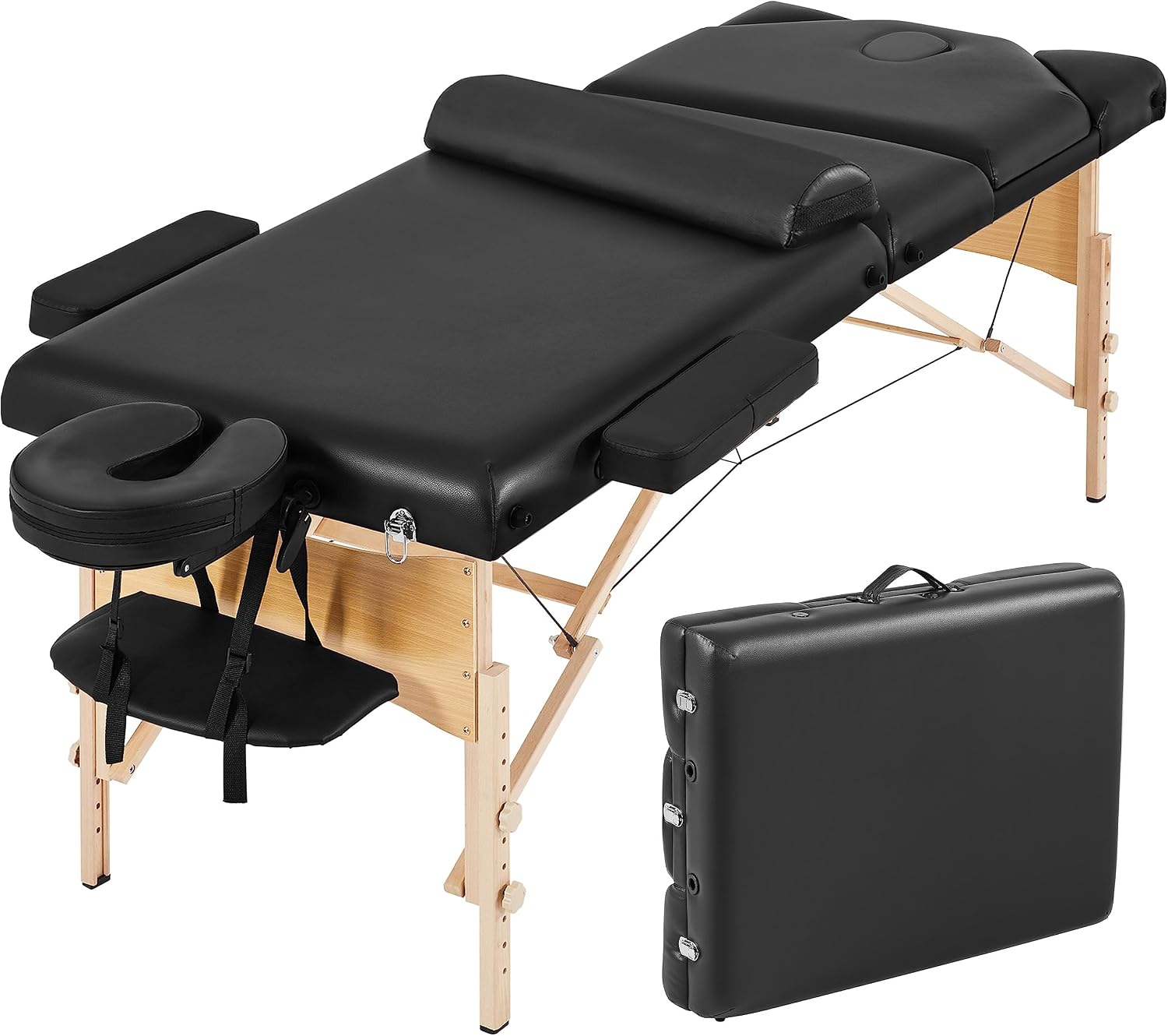 Yaheetech Massage Table Portable Height Adjustable Lash Bed 28in Wide Black
