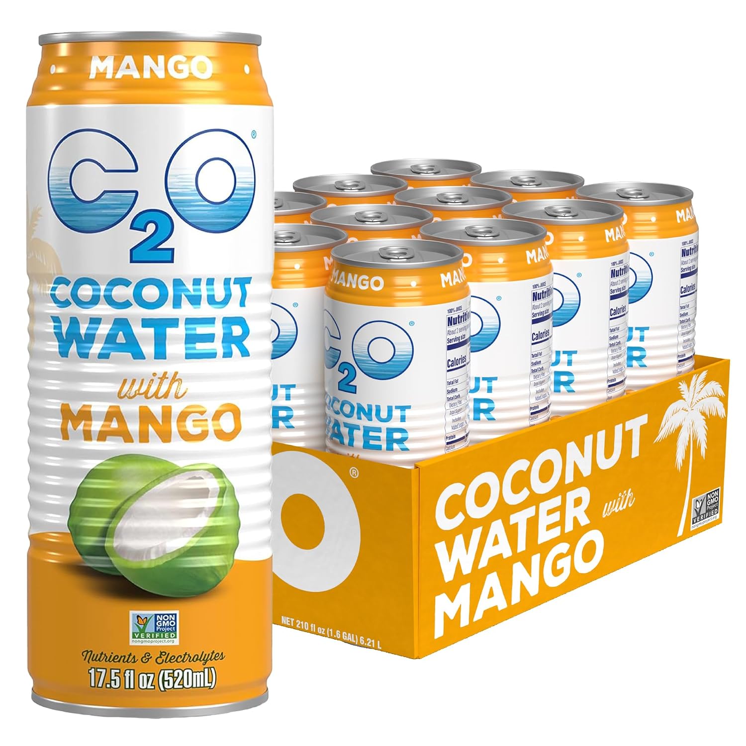 C2O - Coconut Water with Pineapple (12 Pack) - Made with Fresh Coconut Water - Plant Based - Non GMO - Canned Water - Natural Hydration, Essential Electrolytes, & Potassium - 12 Cans, 17.5 FL OZ