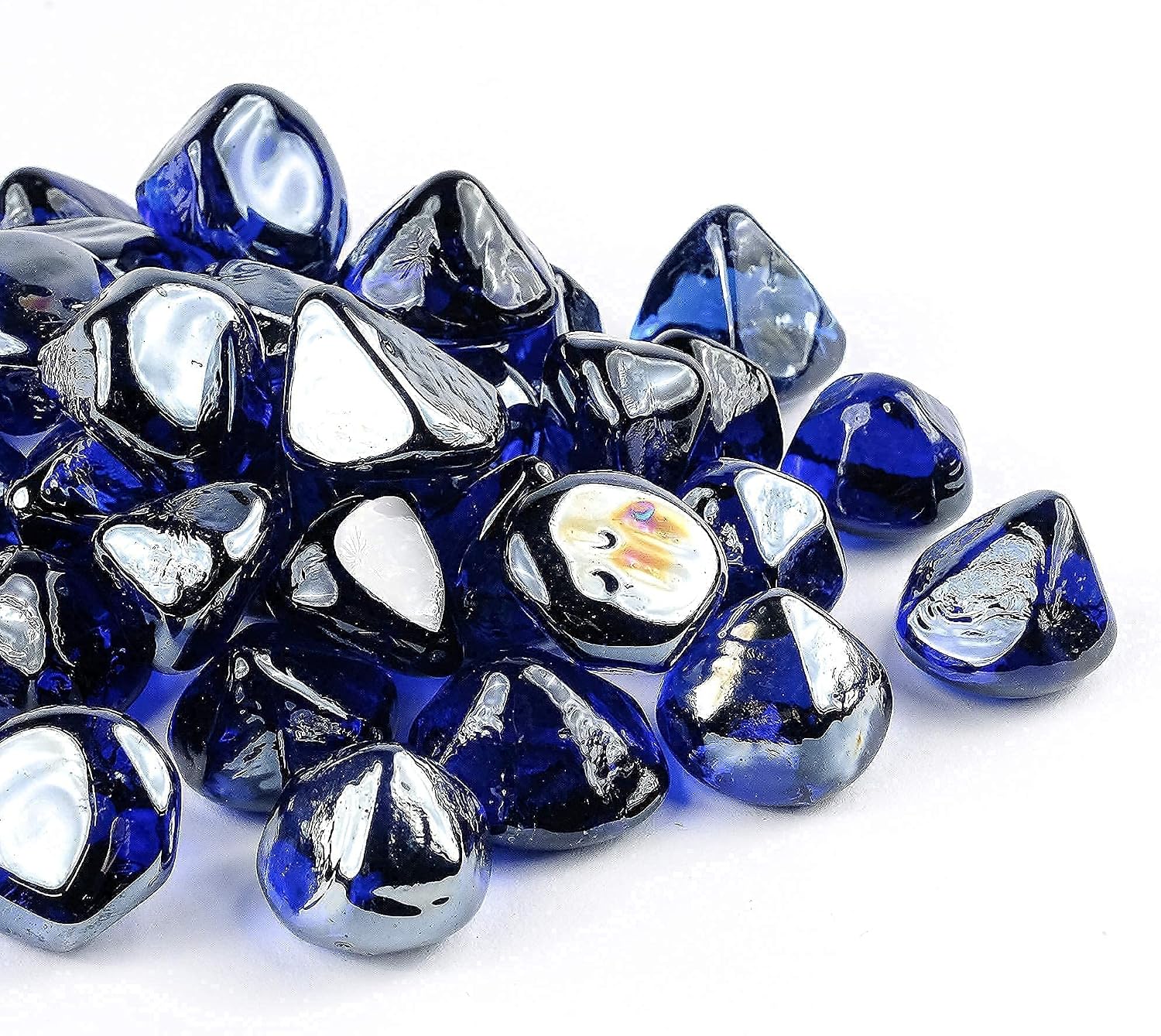 Fire Glass Diamond 1 Inch Fire Pit Glass Rocks for Propane or Gas Fire Pit （10 Pounds Margarita Azura Blue ） Gift Package