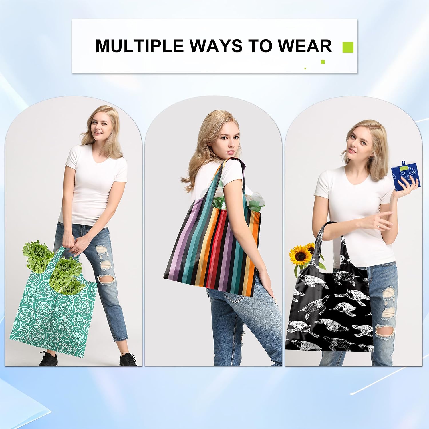 BeeGreen Grocery Bags | Reusable Gift Bags, Large Tote for Women & Foldable Beach Bag - 6 Pack Reusable Bag With Handles | Collapsible Cute Cloth Storage for Market, Holiday & Shopping | Washable​