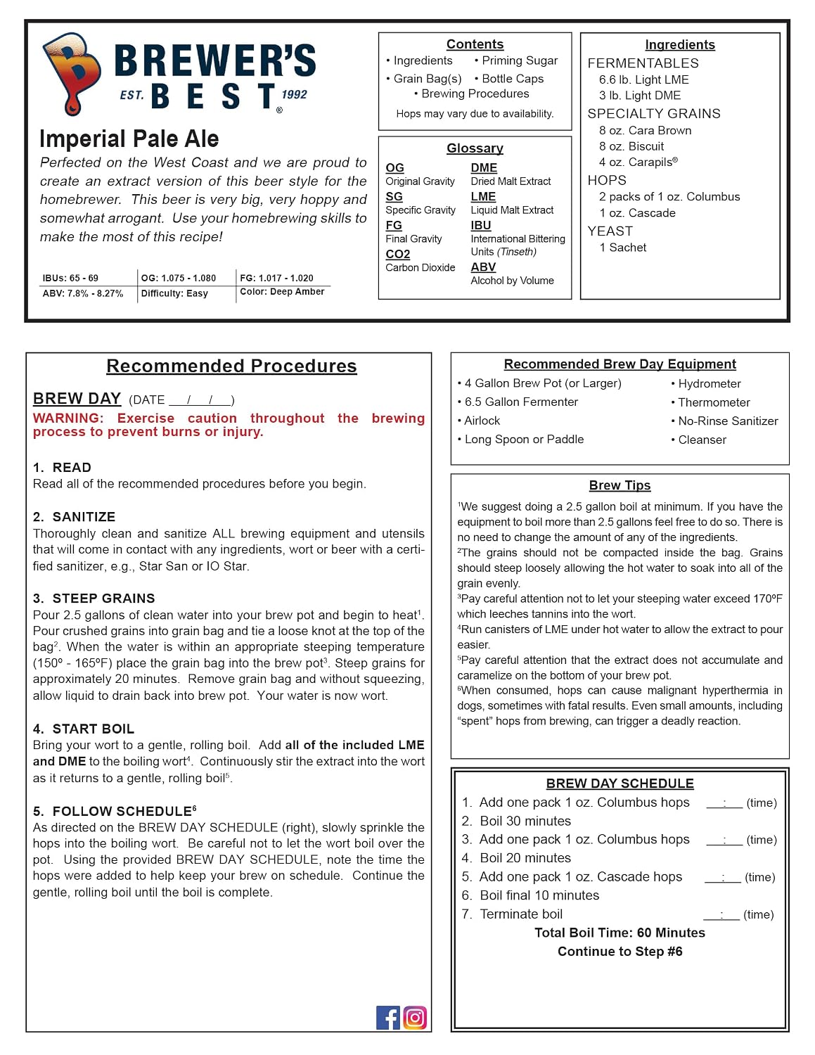Home Brew Ohio - HOZQ8-1443 Best Imperial Pale Ale Beer Ingredient Kit