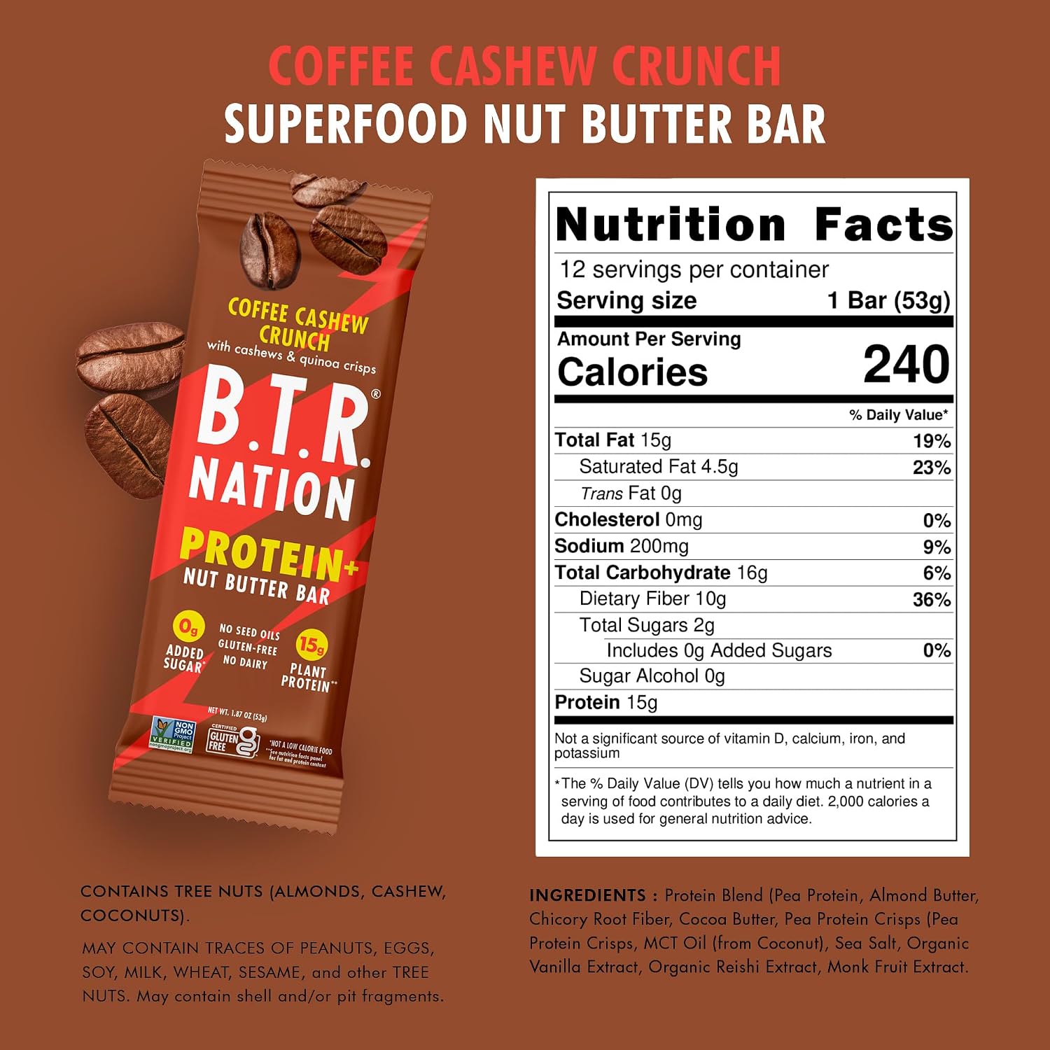 B.T.R Nation - Superfood Protein Bar Dark Chocolate - Vegan - 12 Bars