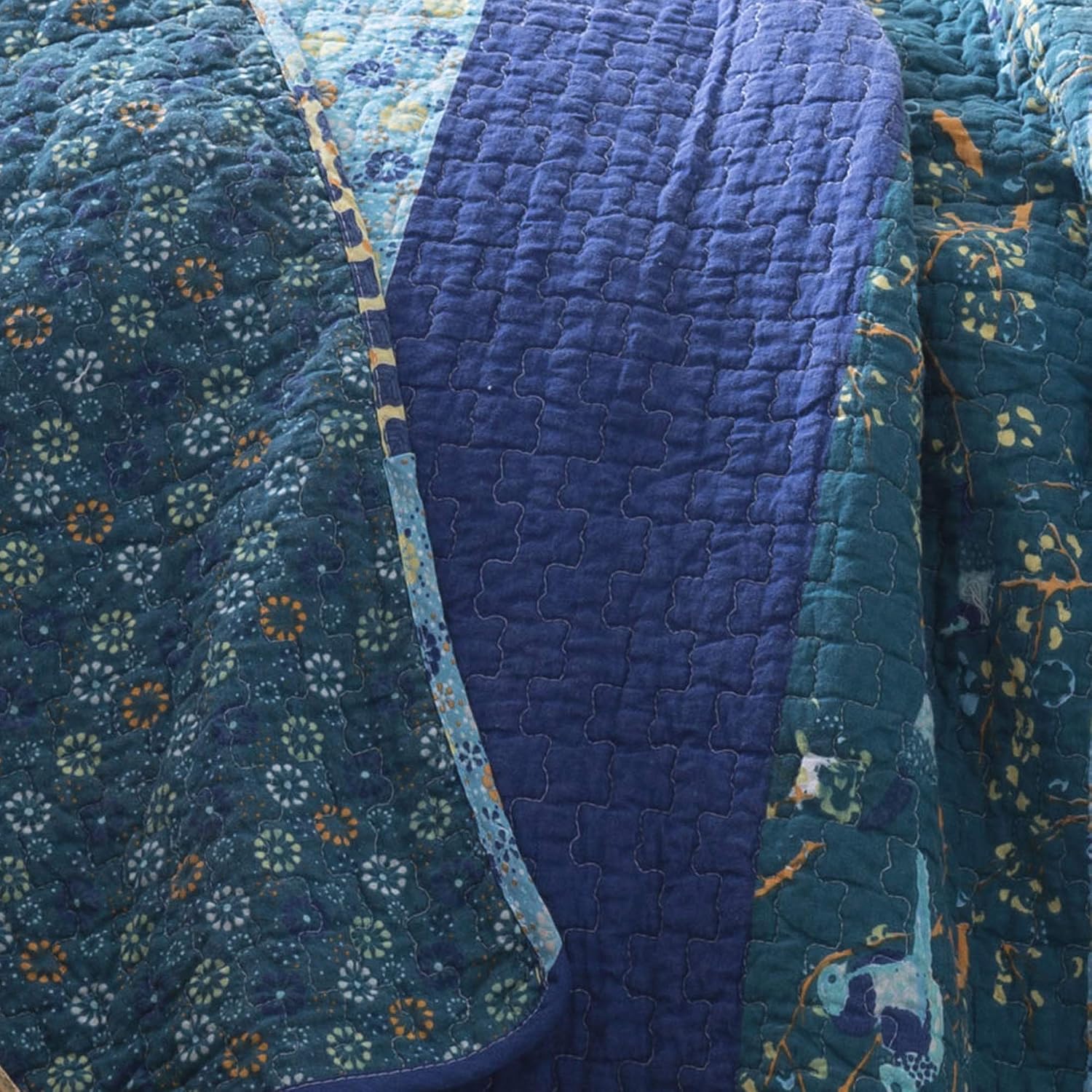 Lush Decor Royal Empire Reversible Cotton Quilt Set, 3 Piece Set Full/ Queen, Plum - Striped Bedding Set - Floral Quilt Queen Size - Purple Bedding - Boho Decor