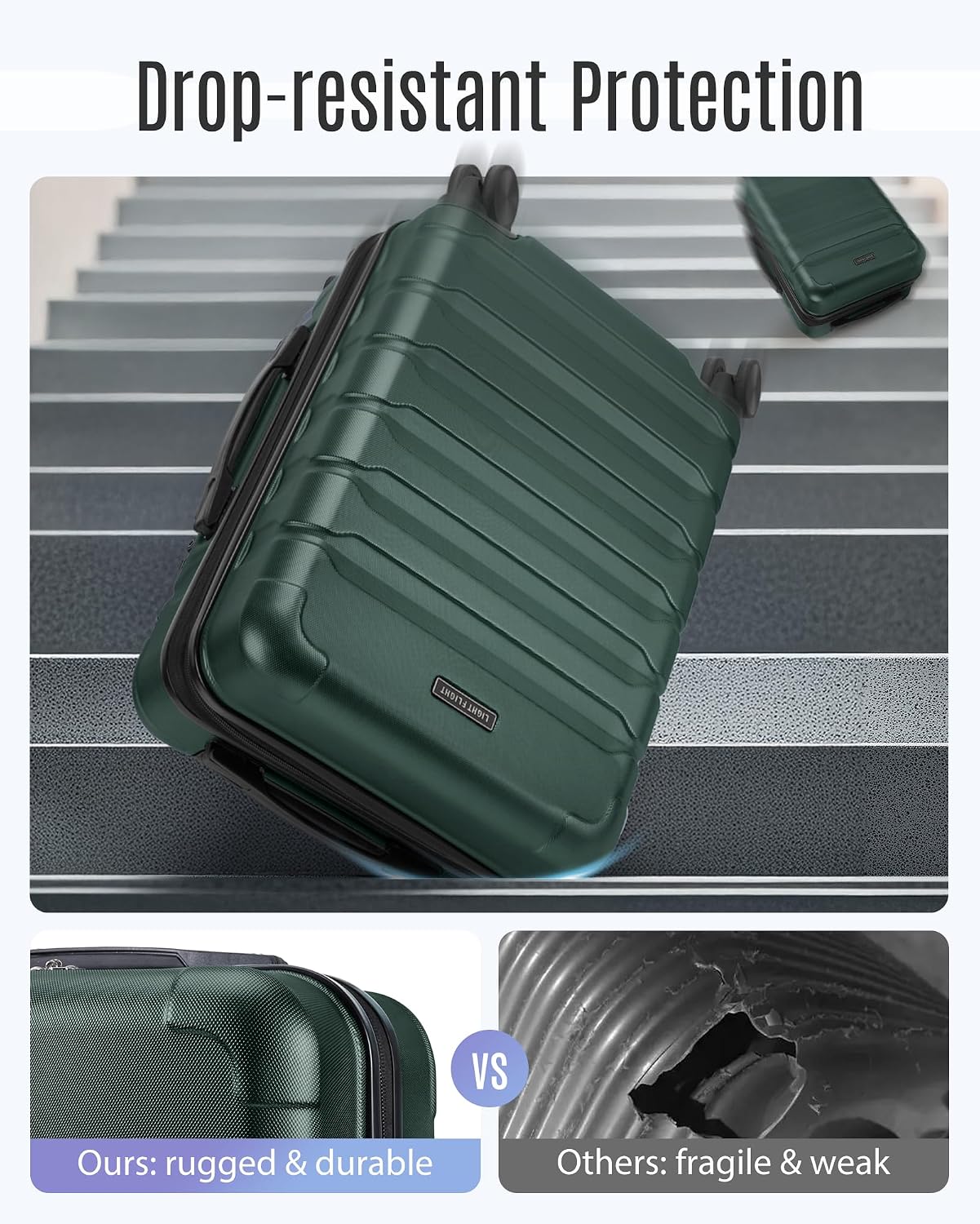 LIGHT FLIGHT Carry On Luggage, 20" Carry-On Suitcase, Deep Green | 20" Expandable Carry On Suitcases with Wheels, Lightweight Luggage, Durable Hard ShellRolling Suit Case for Men Women Travel