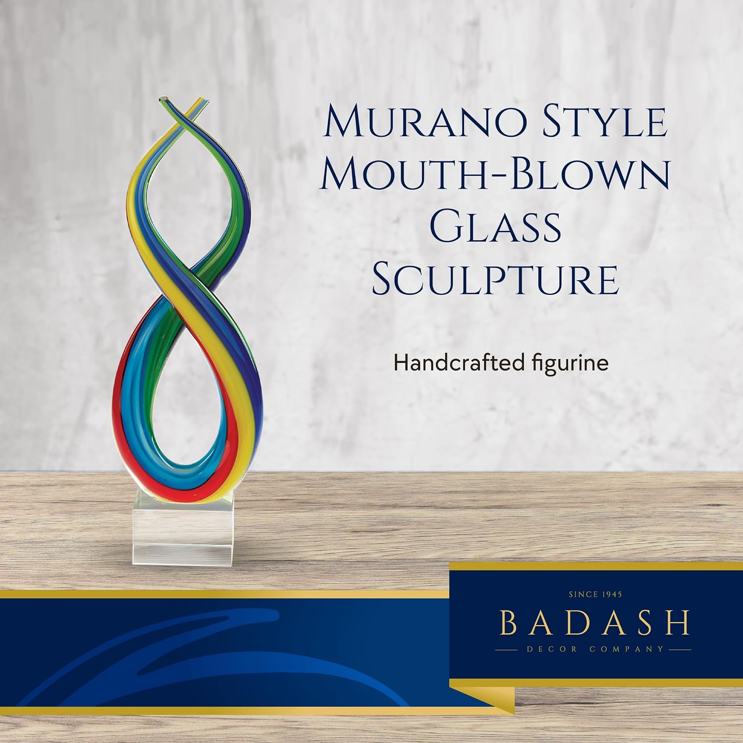 Badash Rainbow Murano-Style Art Glass Sculpture Centerpiece, 14 Inch | Murano-style art glass sculpture for tabletop decor, living rooms, offices
