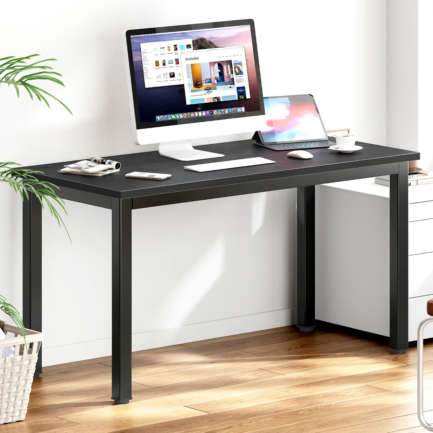 DlandHome 47 inches Medium Computer Desk for Bedroom, Retro