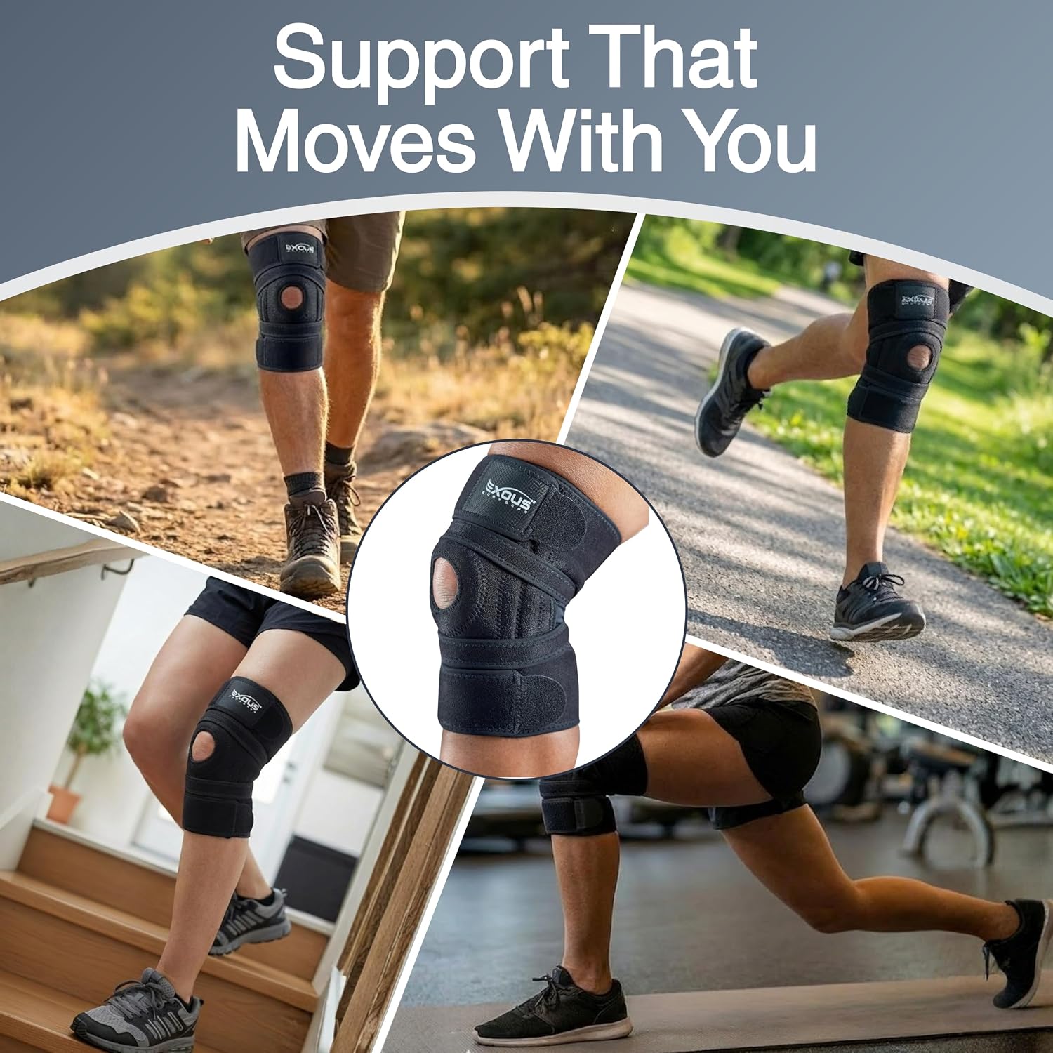 Knee Brace for Men & Women with Patented 4-Way Adjustable Support | Wraparound knee support, dual side stabilizers for patella, Meniscus