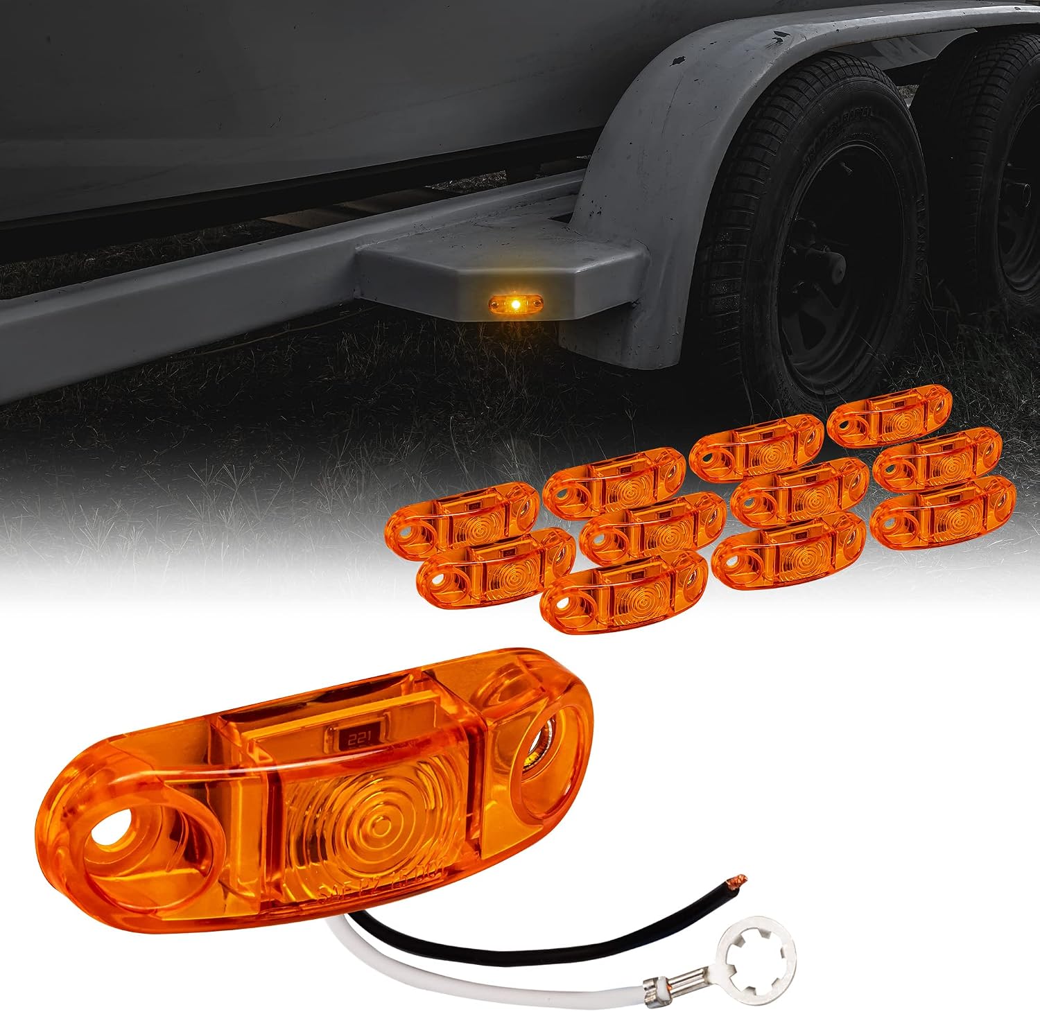 TRUE MODS 2pc 2.5" Amber Oval LED Trailer Marker Lights for Boat Trailer RV