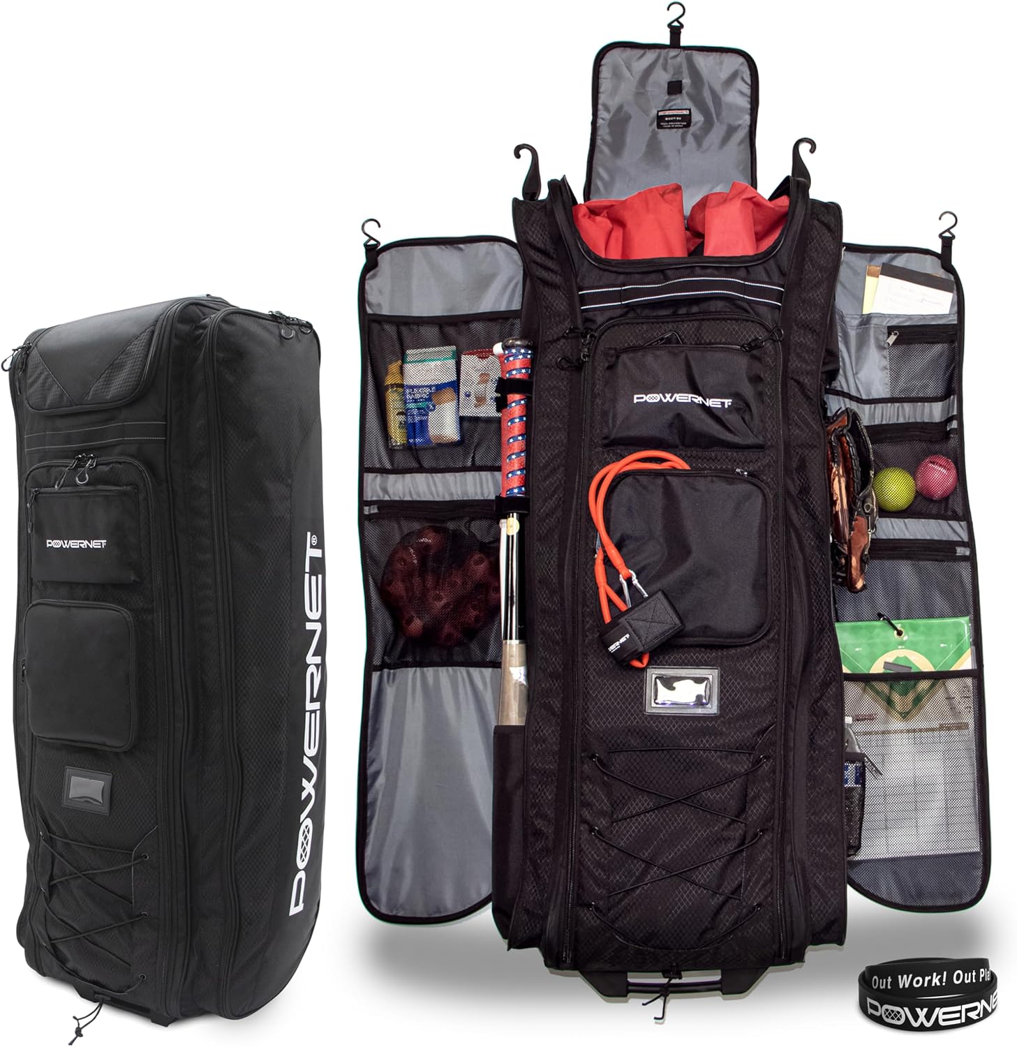 PowerNet All Gear Transporter Baseball Travel Bag, Rolling Duffle with Wheels & Handle for Baseball Accessories, Catchers Gear & Bats
