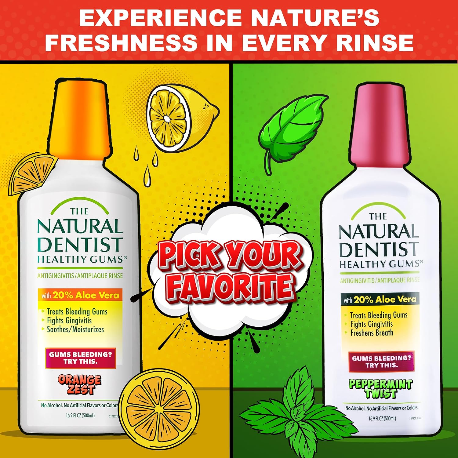 The Natural Dentist Peppermint Twist Mouthwash, No Alcohol & No Fluoride, Plant-Based Daily Rinse that Refreshes & Comforts the Mouth, 16.9 fl oz