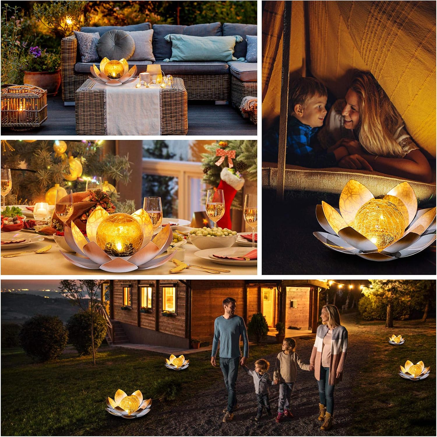 Huaxu Solar Lights Outdoor Garden, Crackle Globe Glass Lotus Decor, Waterproof LED Metal Flower Decorations for Patio,Lawn,Walkway,Tabletop,Ground