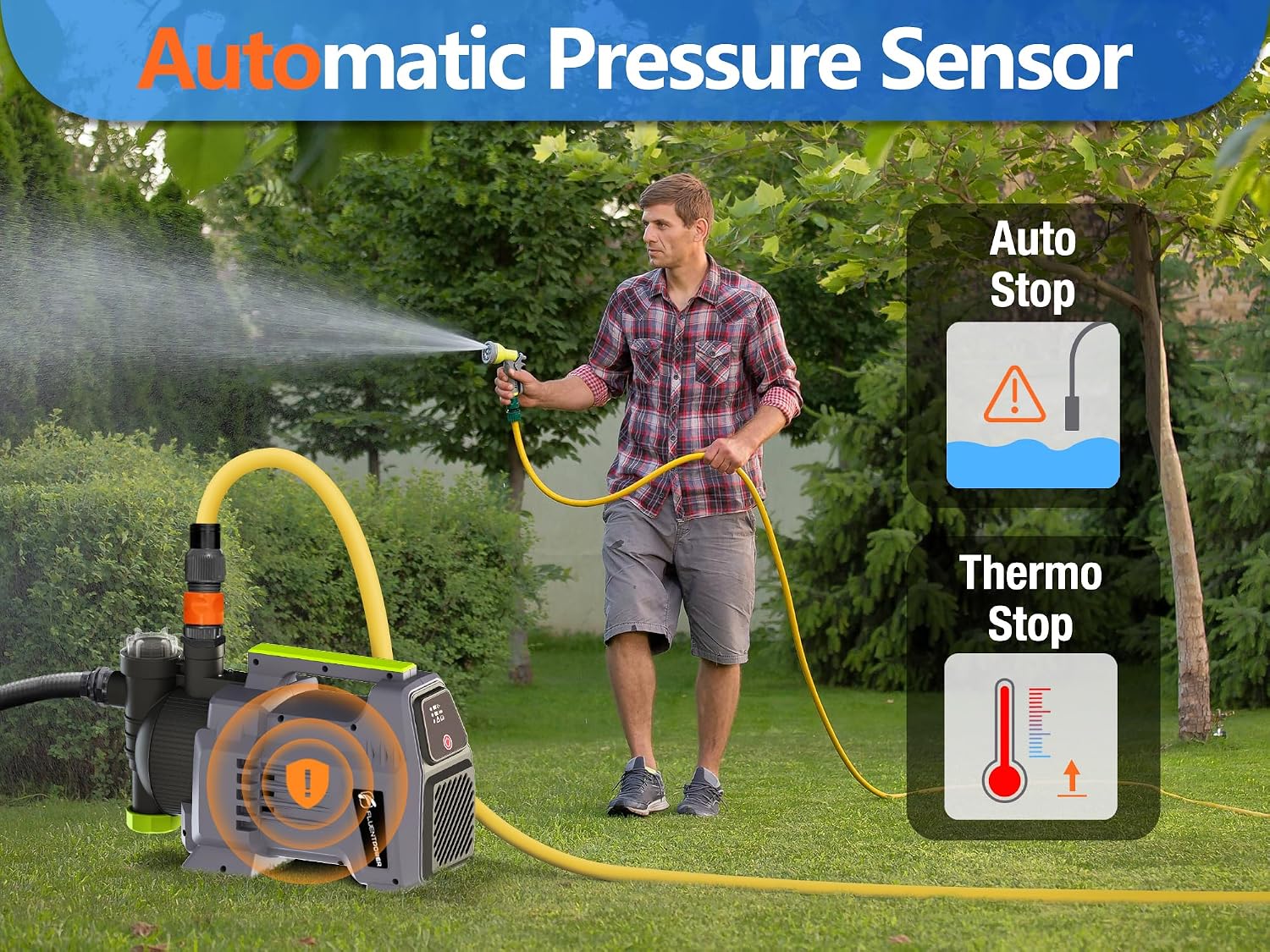 1HP Portable Garden Transfer Pump, 900GPH Electric Sprinkler Booster Pump, Shallow Well Jet Pump for Home Lawn Irrigation and Water Draining