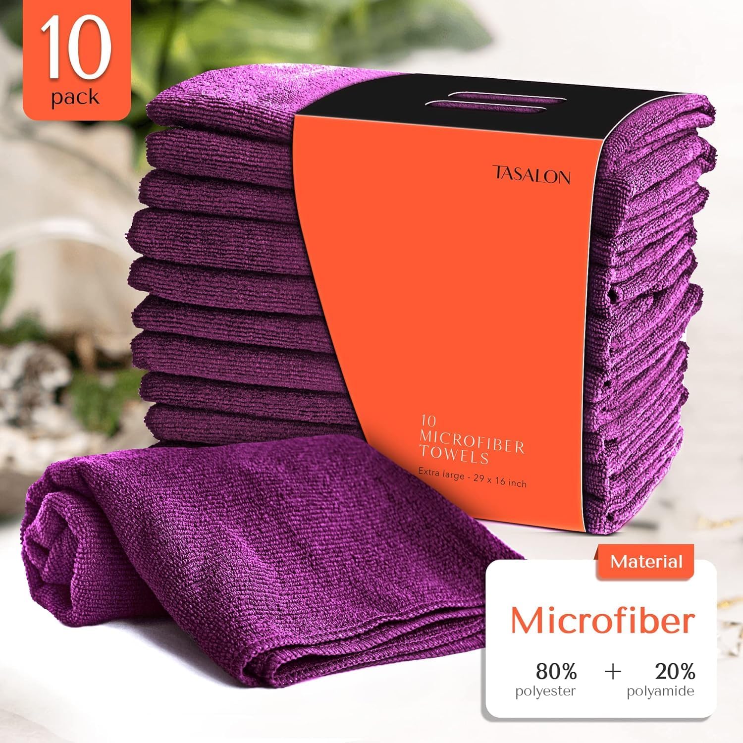TASALON Microfiber Salon Hair Towels 10 Pack, 29" x 16" Ultra-Soft - Black