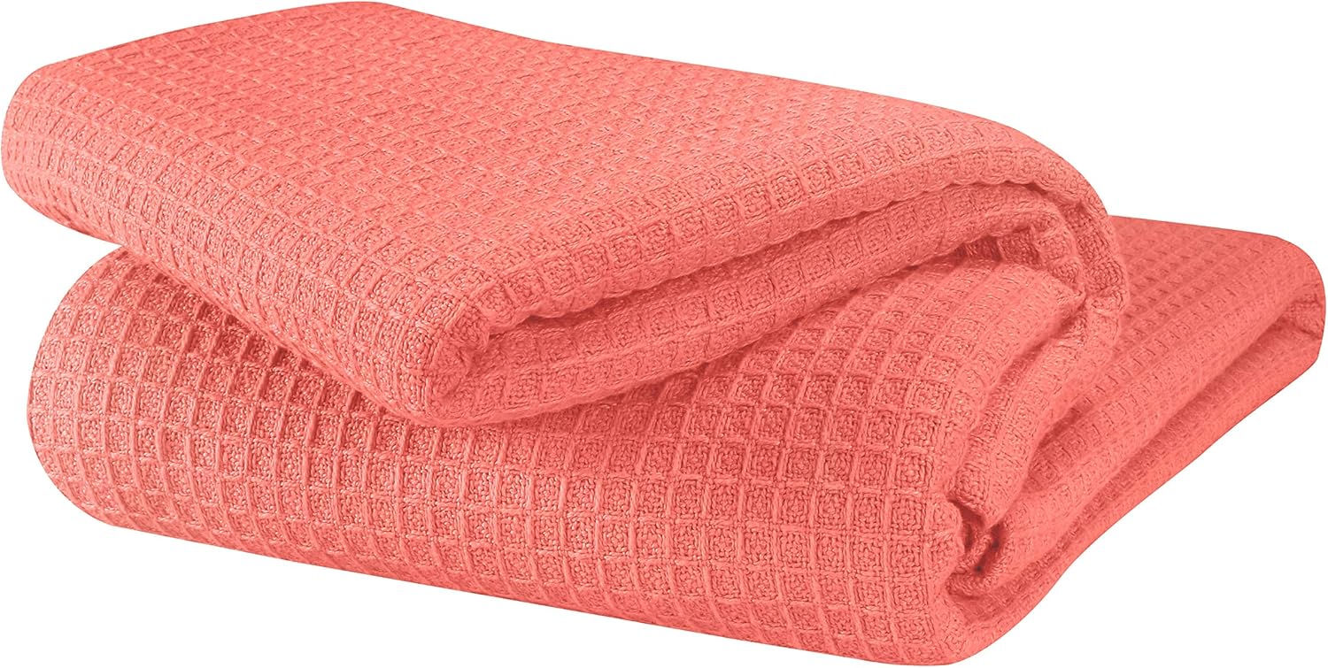 Glamburg 100% Cotton Thermal Bed Blanket, Soft Waffle, Queen Size, All Season, Navy Blue