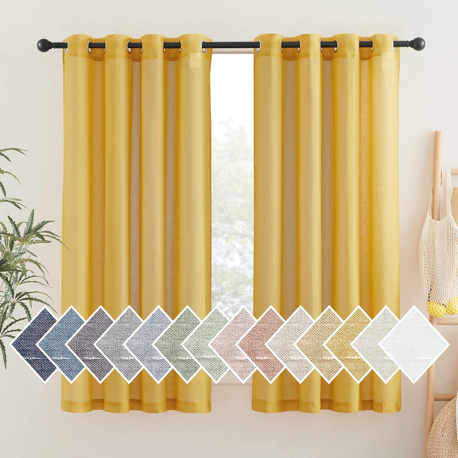 NICETOWN Linen Curtains Semi Sheer Bedroom Window Curtains