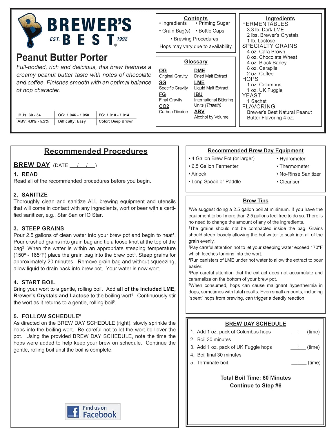 Brewer's Best Beer Ingredient Kit -5 Gallon (Peanut Butter Porter)