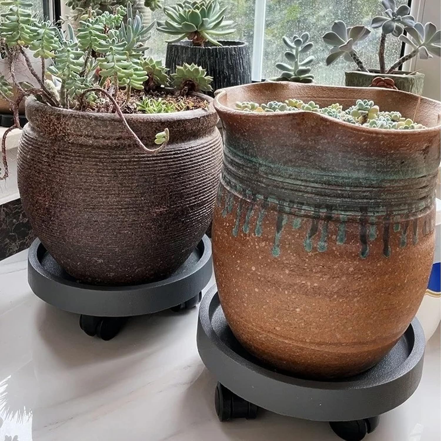 2 Pack of 11 Inch Heavy Duty Plant Caddy with Wheels, Rolling Plant Stand Pot Trolley, Wheeled Planter Saucer Tray