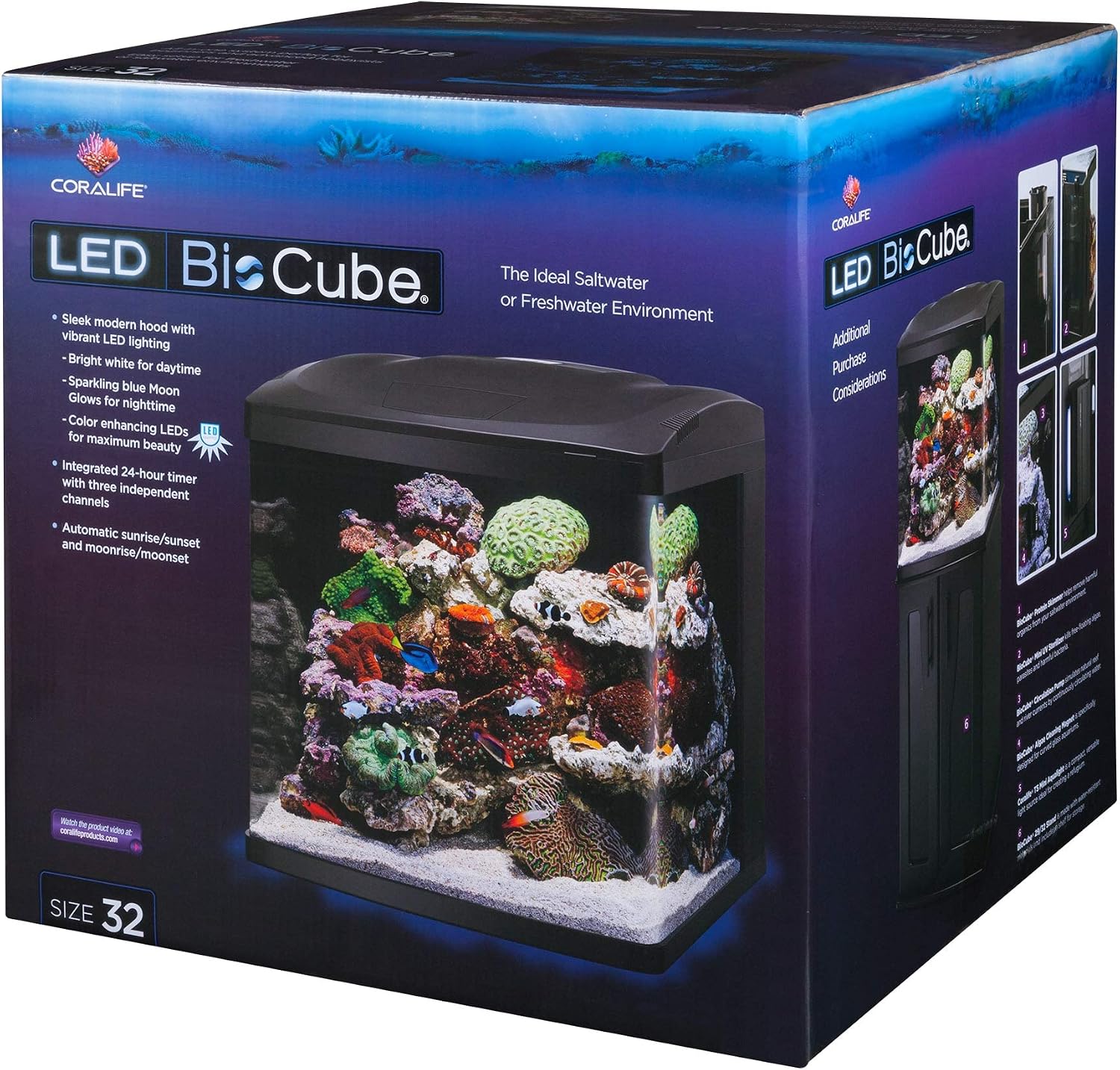 Coralife BioCube, Aquarium Kit, Nano Tank, Customizable LED Lighting, for Saltwater and Freshwater Environments, 16 Gallons