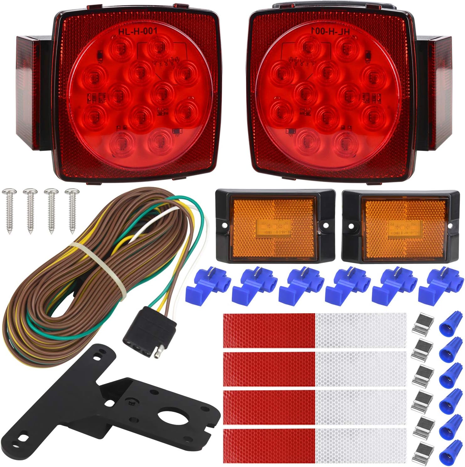 Submersible LED Trailer Light Kit, Super Bright Brake Stop Turn Tail License Lights for Camper Truck RV Boat Snowmobile Under 80" Inch
