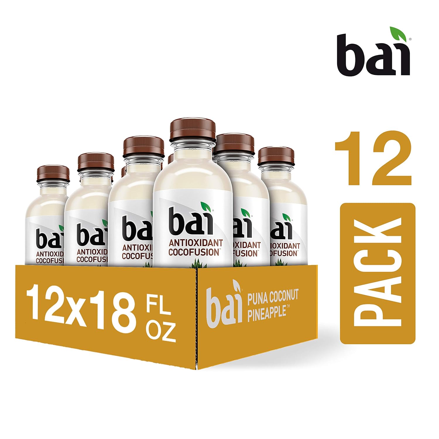 Bai Coconut Flavored Water, Puna Coconut Pineapple, Antioxidant Infused Drinks, 18 Fluid Ounce Bottles, 12 Count