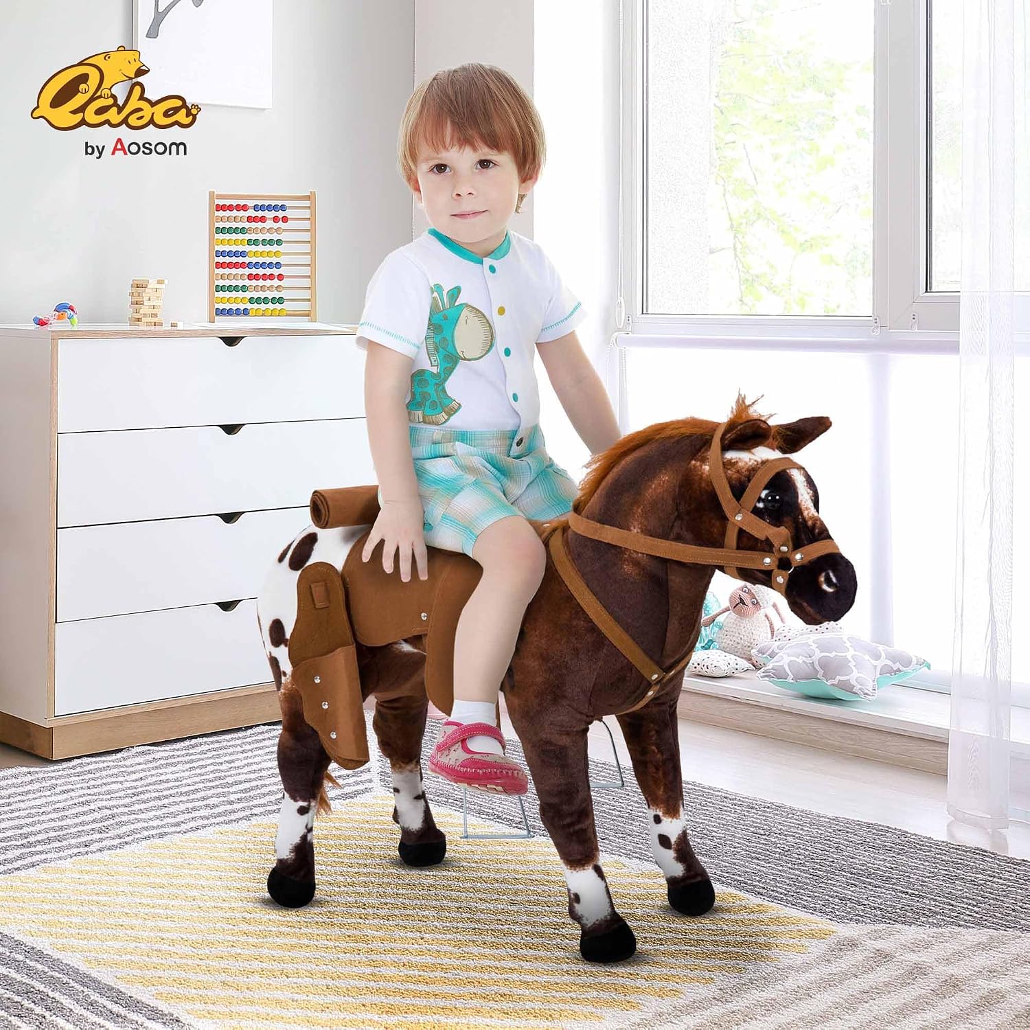 Qaba Sound-Making Ride On Horse for Toddlers 3-5 with Padding Brown | Neighing and Galloping Sound, Stuffed Animal Horse Toy for Kids, Soft Feel
