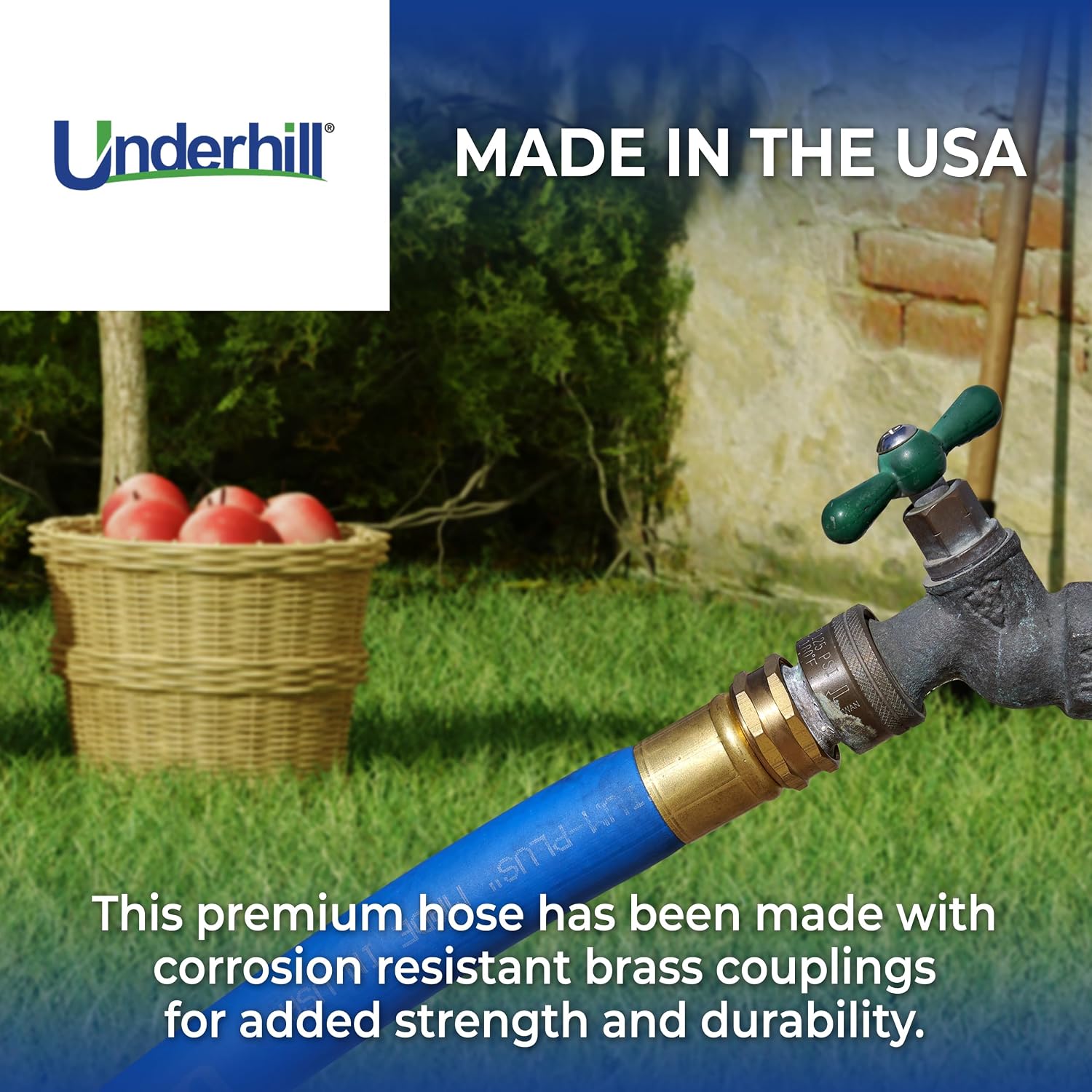UltraMax Commercial Garden Water Hose 50 ft, Lightweight, Flexible, Anti-Kink, All Weather, 1200 psi, H75-050B, 3/4 Inch x 50 ft, Blue