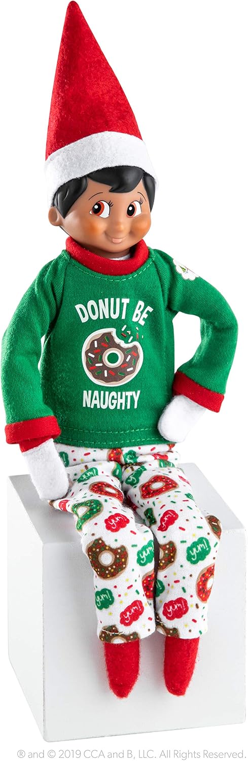 The Elf on the Shelf Donut Pajama Outfit - 2019 Retro Claus Couture Sleepover Set (Two Piece) - Cute Christmas Themed PJ Outfit For Both Boy and