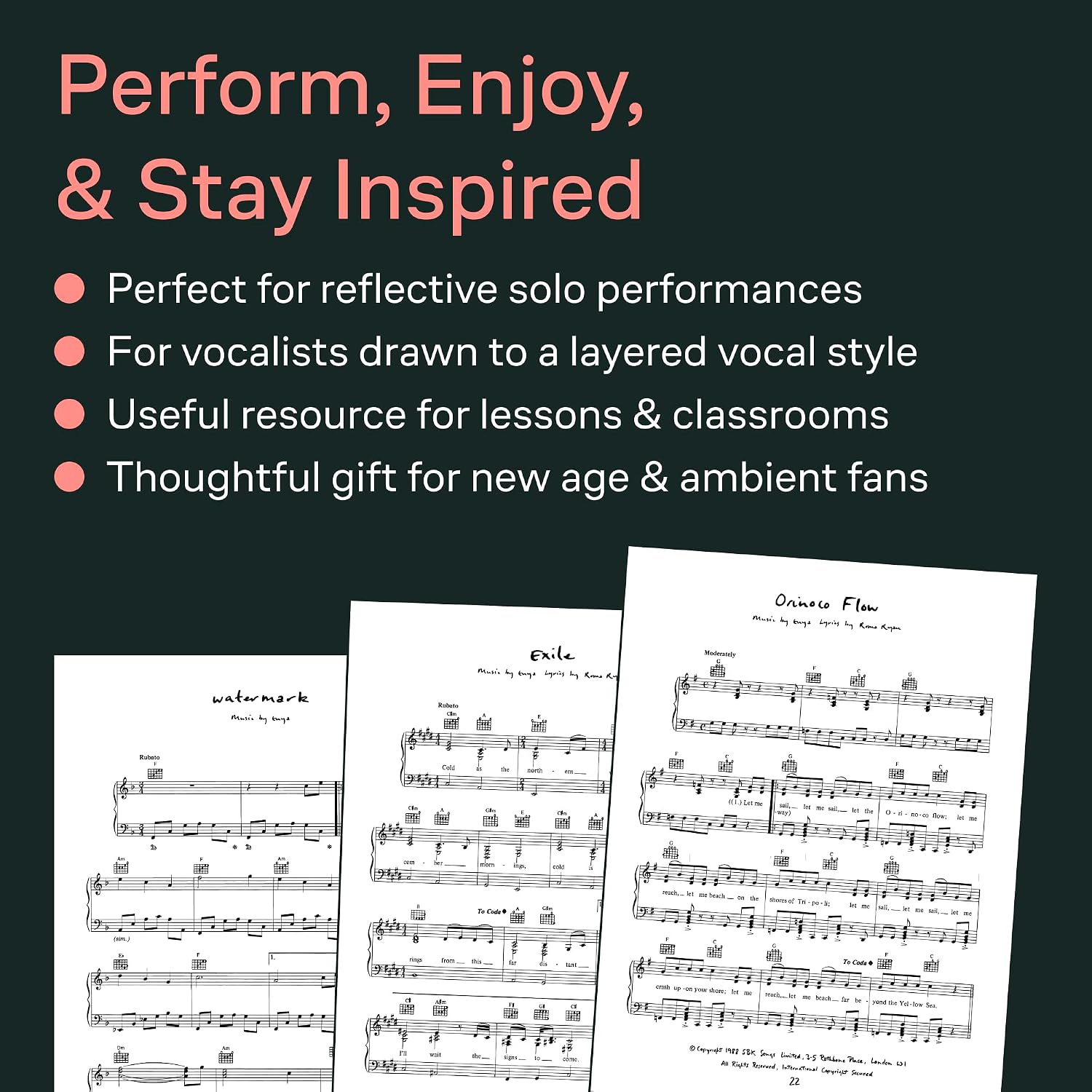 Enya - Watermark | Piano Vocal Guitar Songbook | Celtic New Age Sheet Music Collection for Piano Players | Transcribed Vocal Melodies with Guitar