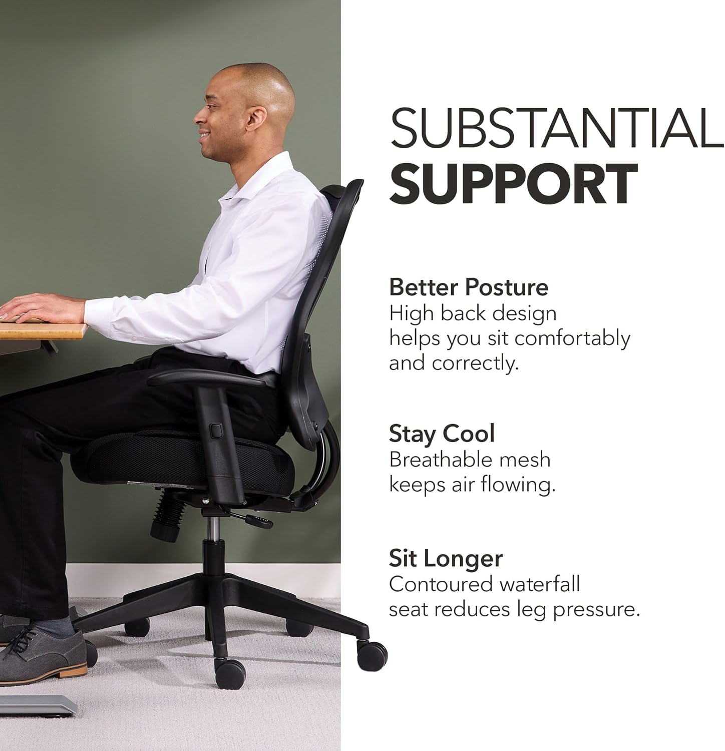 HON Wave Ergonomic Office Chair, Lumbar Support, Desk Chair, Black | High back ergonomic office desk chair with lumbar support, adjustable arms, office decor, advanced tilt for comfort