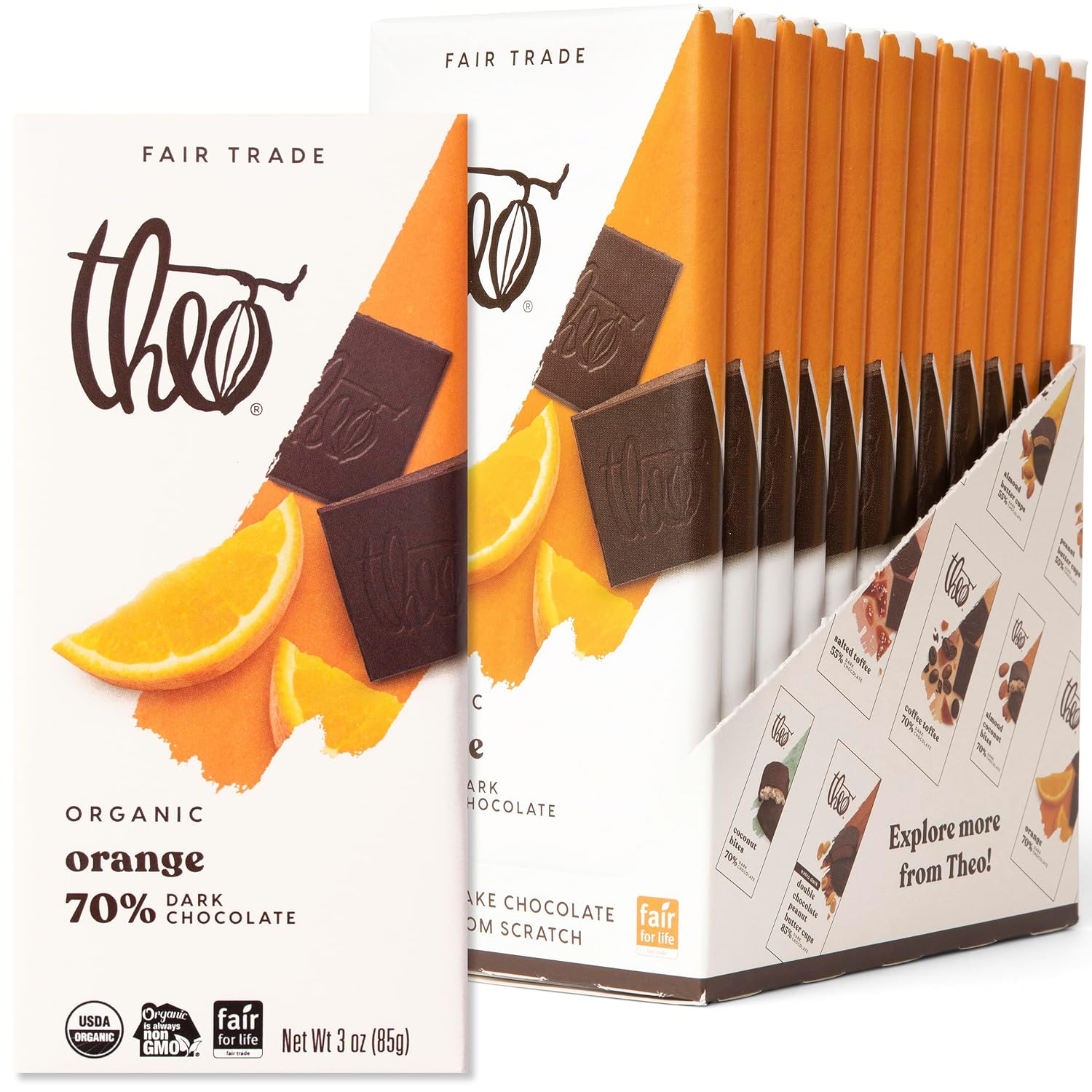 Theo Pure Organic Dark Chocolate Bar, 85% Cacao, 1 Bar | Vegan, Fair Trade