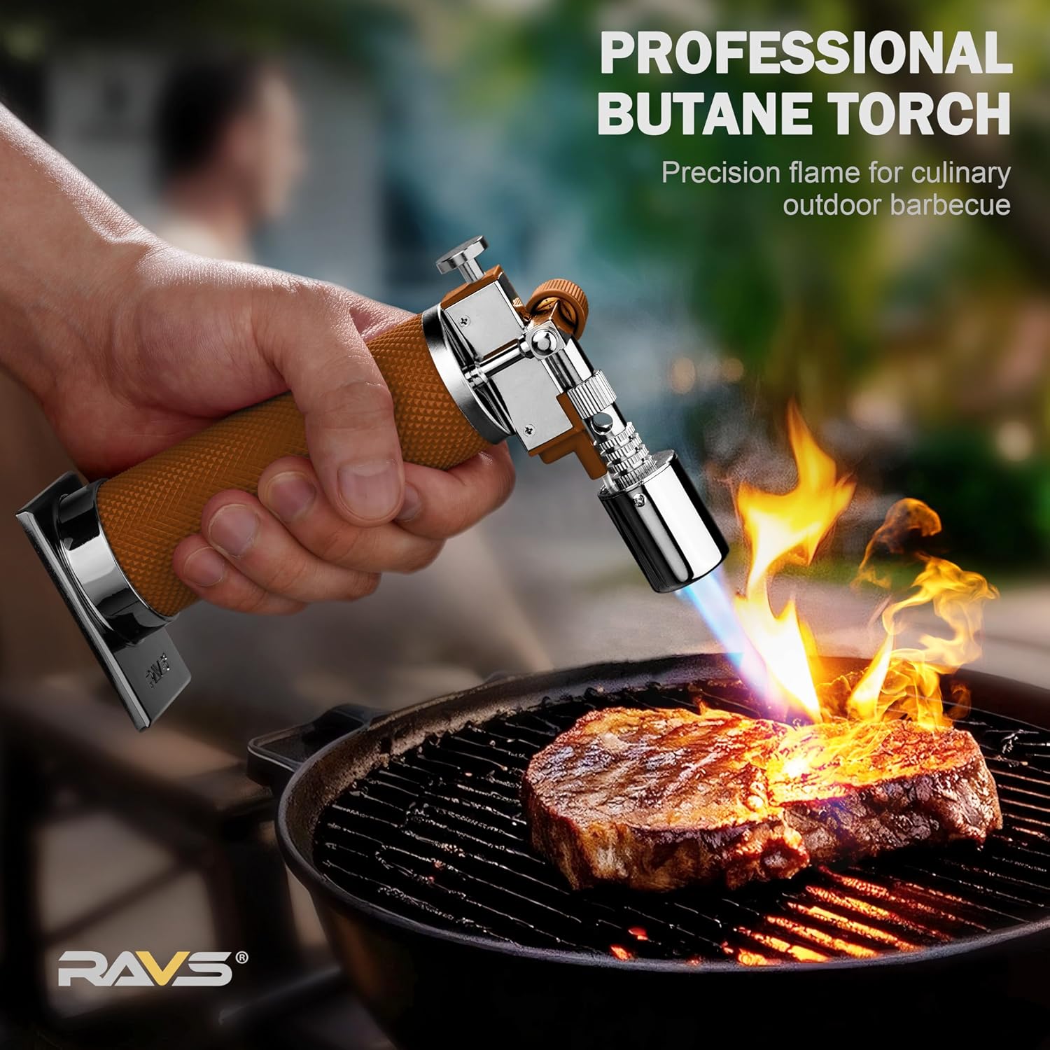 RAVS Butane Torch Lighter, Premium Metal Kitchen Torch with Adjustable Flame & Safety Buckle, Refillable Creme Brulee Torch for Baking, BBQ, DIY