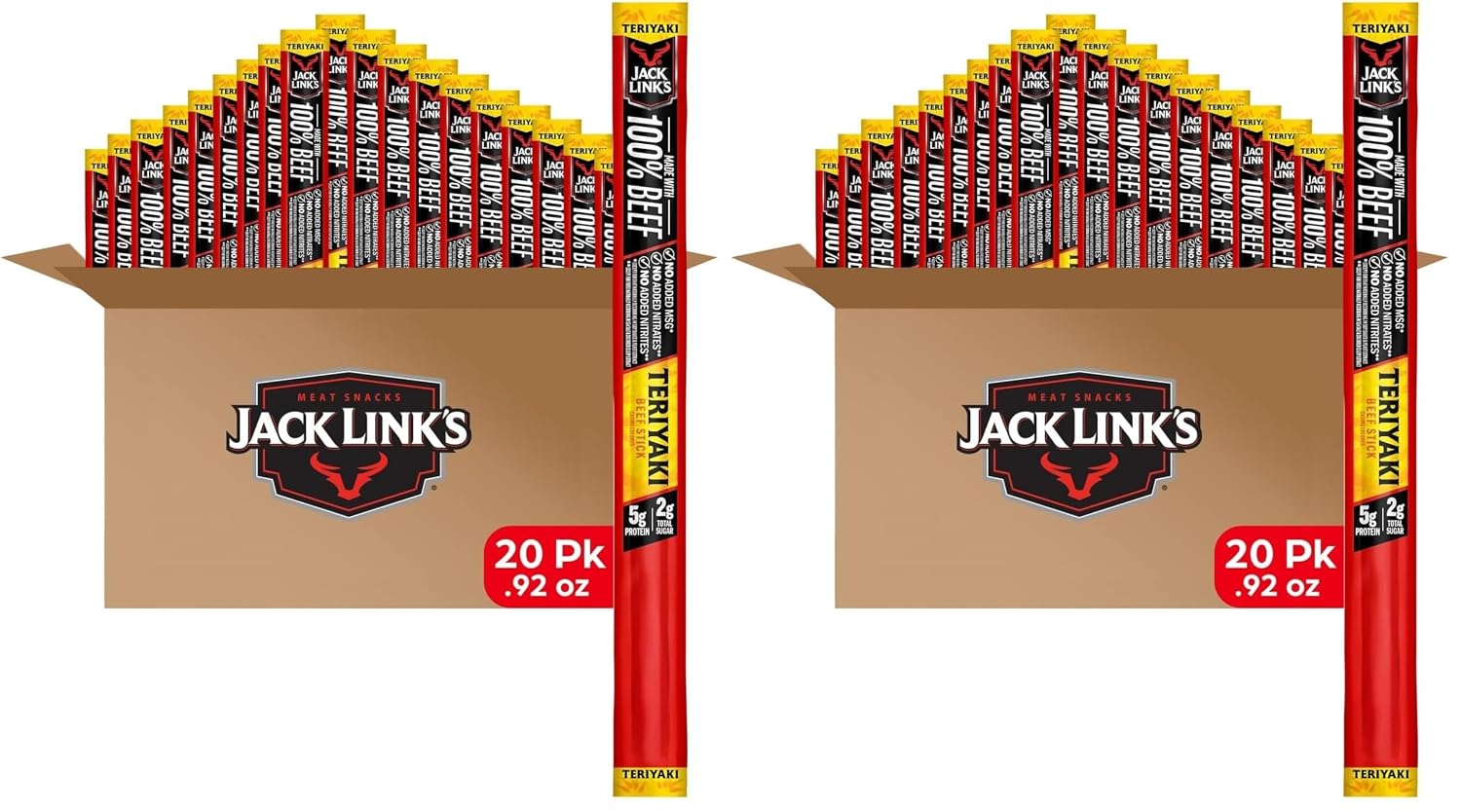 Jack Link's Original Beef Jerky Sticks - Made with 100% Real Beef - Ready to Eat Real Meat Protein Snacks - 6g Protein per Serving - 0.92 oz Meat Stick, 20 Count
