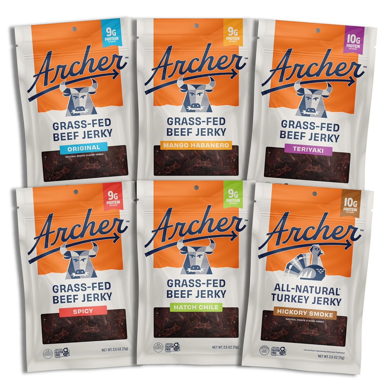 Archer Jerky Cowboy Cut Beef Jerky, Old Fashioned, Zero Sugar- 2 Oz, 6 Pack