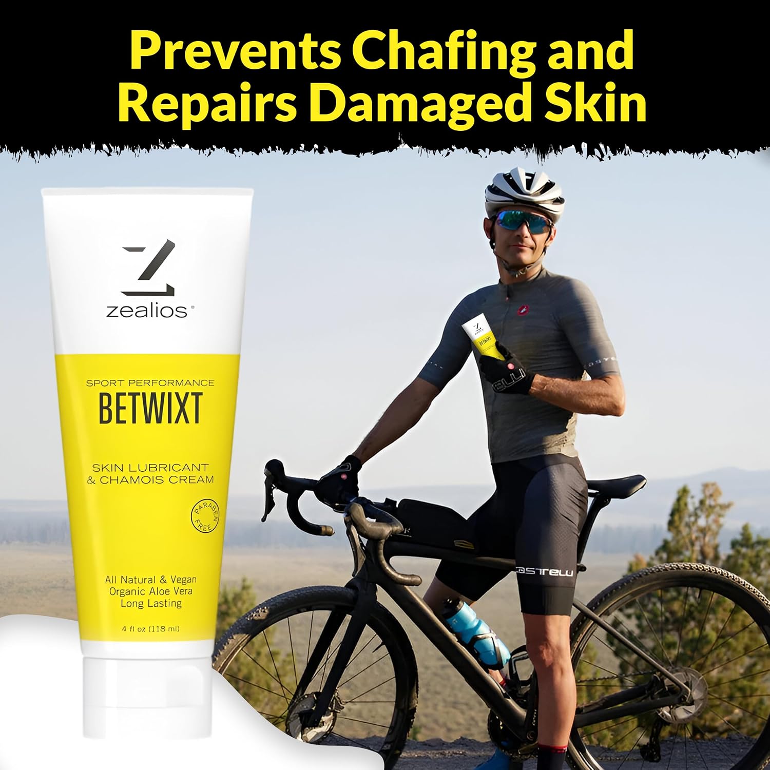 Zealios Betwixt Anti Chafing Cream 4oz – Long-Lasting Friction Defense for Triathletes, Cyclists & Runners – Chamois Cream for Inner Thighs