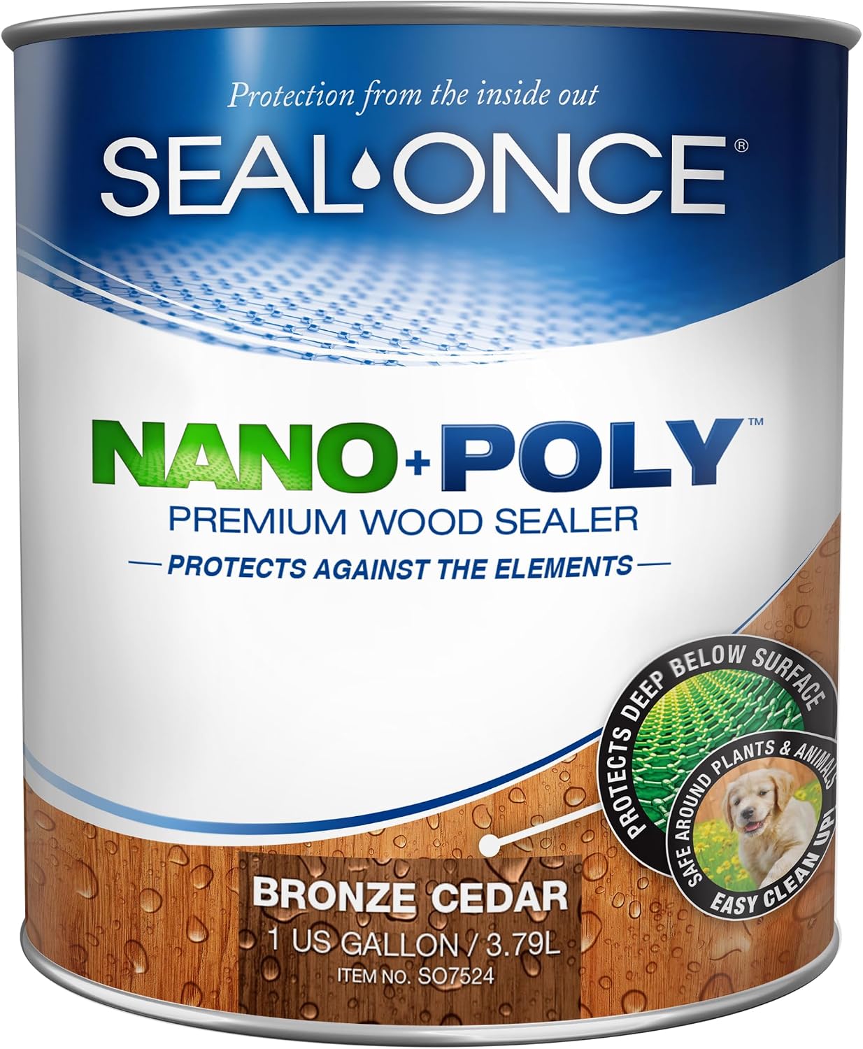 Seal-Once Nano+Poly Wood Sealer and Waterproofer, Clear, 1 Gallon | With Polyurethane, Water-based, Low-VOC, Waterproofer & Stain, For Decks, Fences & Log Homes