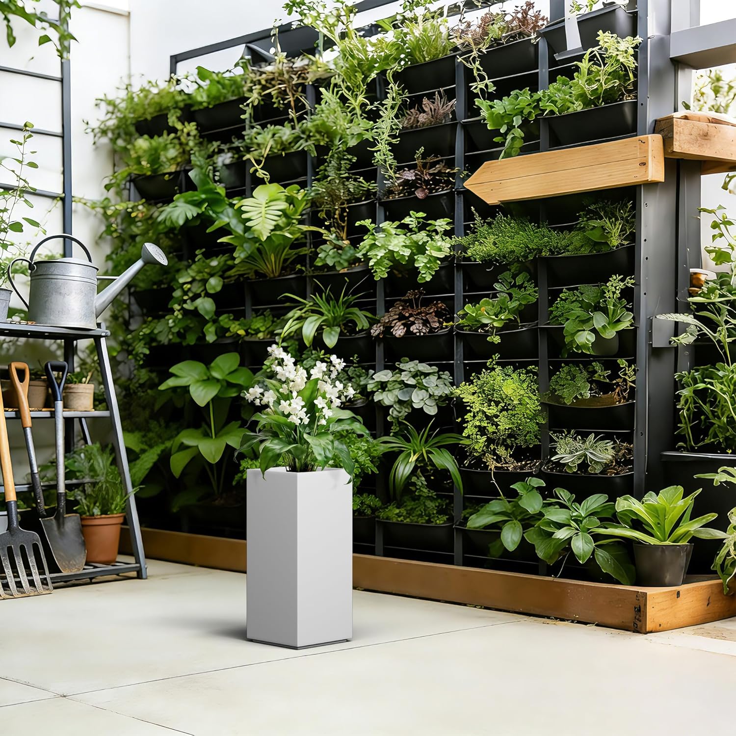Kante Accent Column Square Pale Gray Concrete Planter 23.6" H, Outdoor