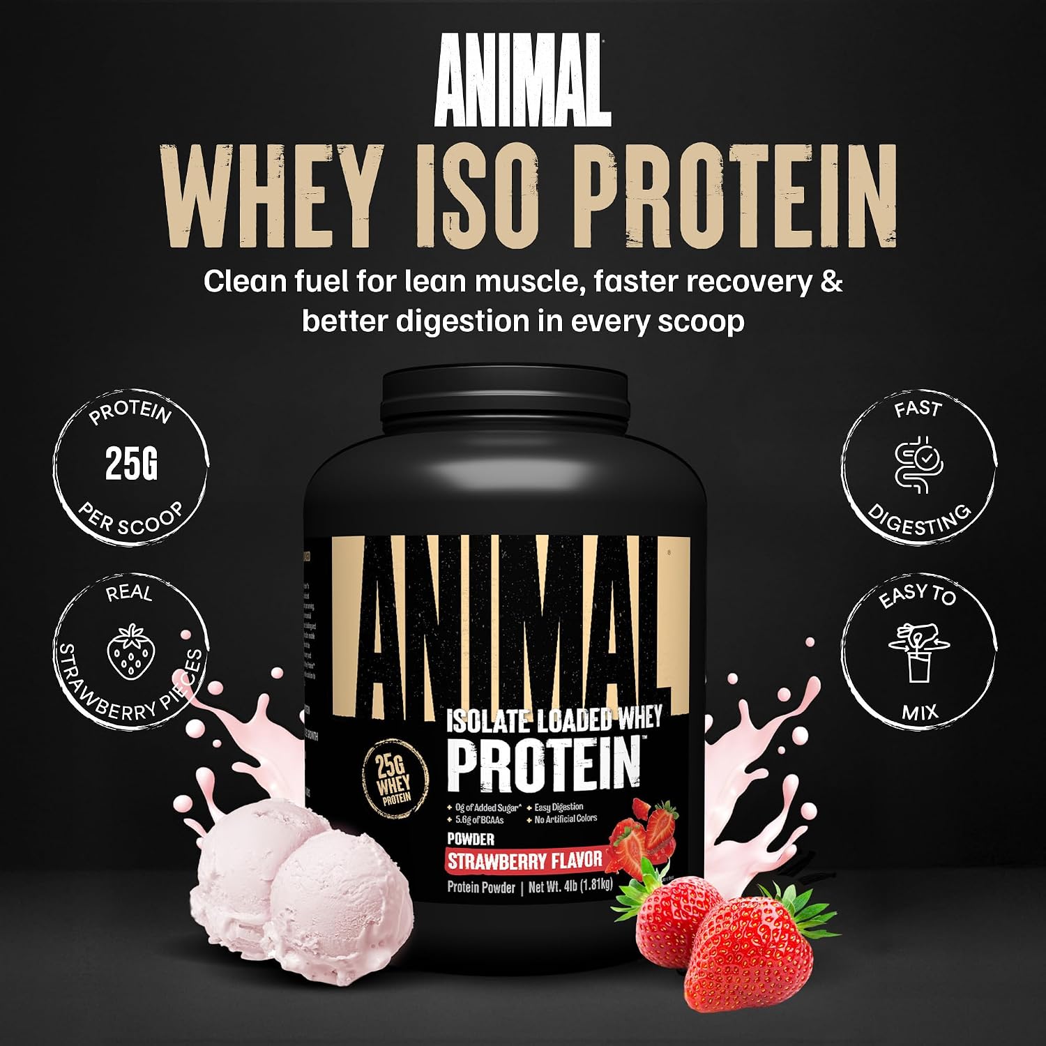 Animal Whey Isolate Protein Powder - Loaded for Pre & Post Workout Muscle Builder and Recovery with Digestive Enzymes for Men & Women - 25g Protein, Great Taste, Low Sugar - Chocolate 2 lbs