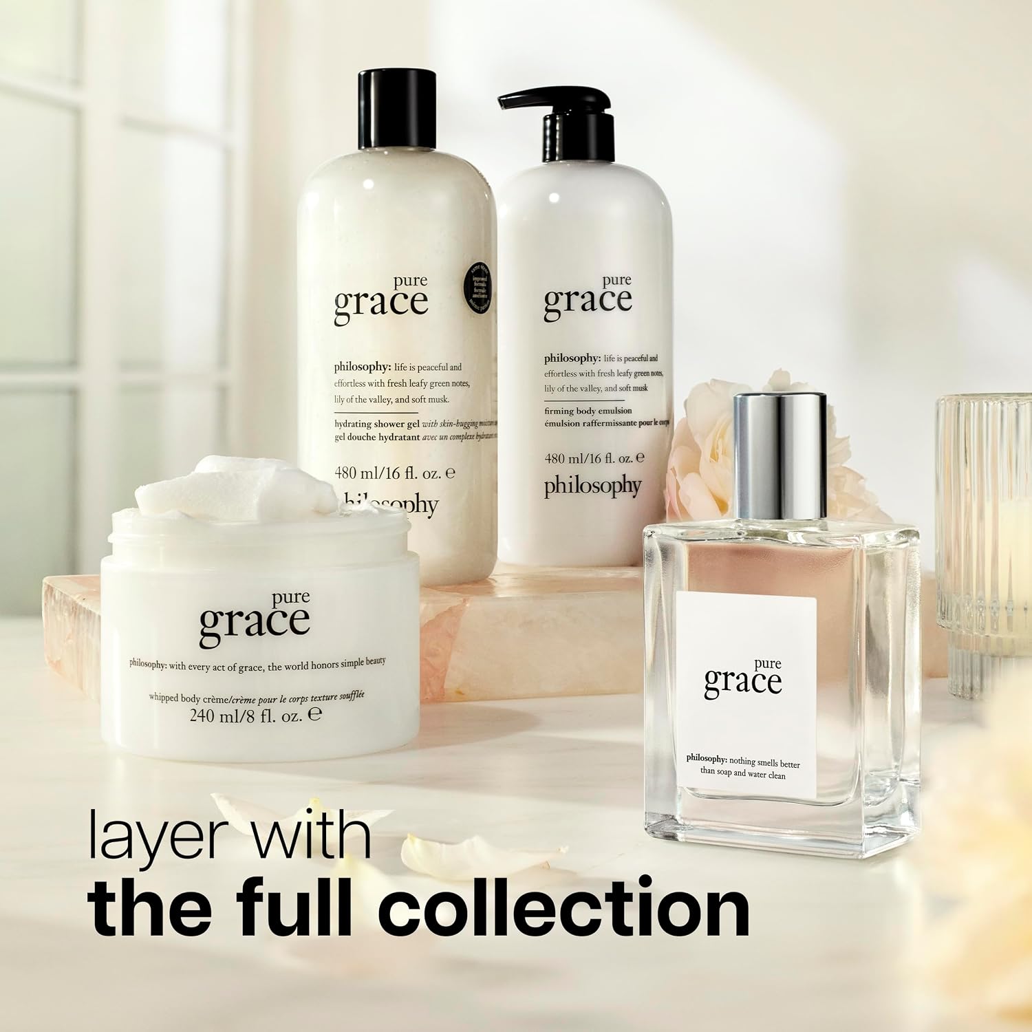 philosophy pure grace - crisp & clean women's perfume - with notes of water lily, leafy greens & musk - long lasting fragrance