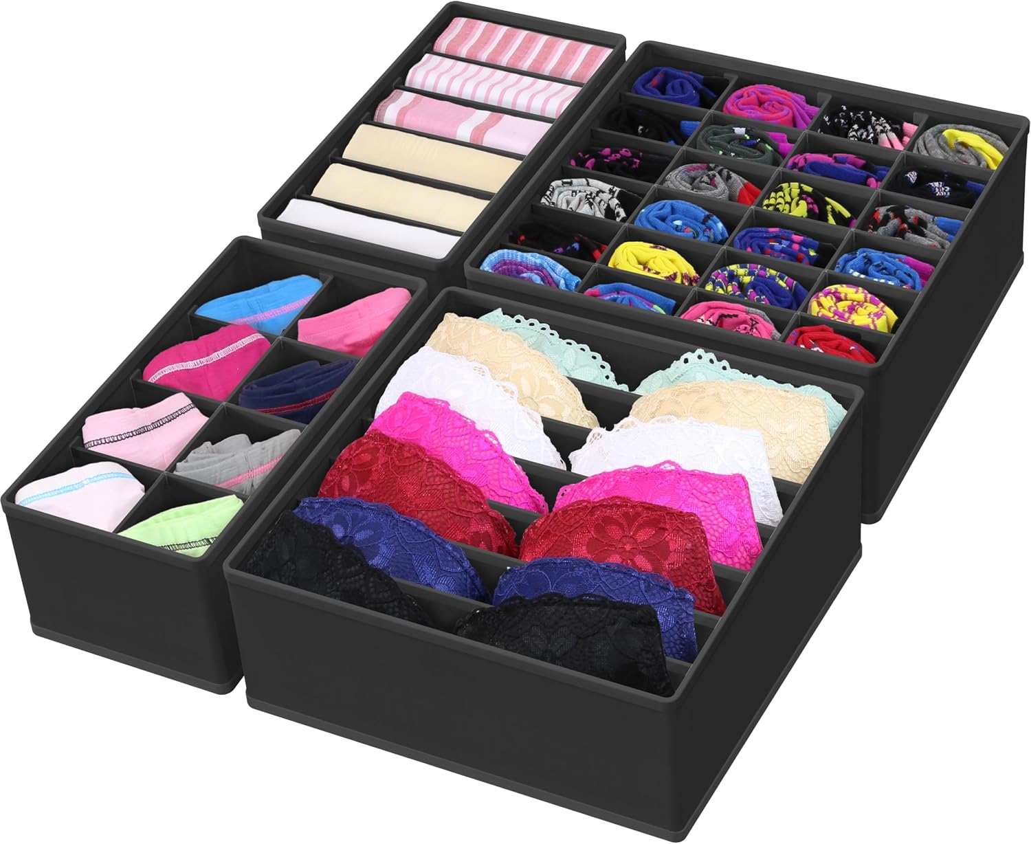 Simple Houseware 4-Pack Drawer Organizer Set for Underwear/Socks/Bra, Gray | Closet Dividers for Underwear, Socks, Bras, Scarves, Ties - Foldable Non-Woven Storage Boxes