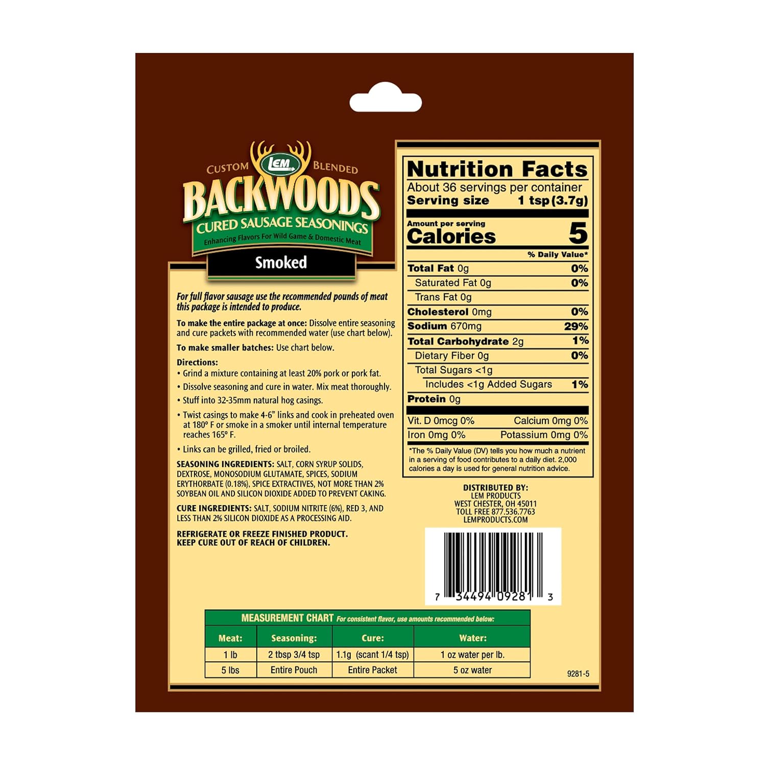 LEM Backwoods Cured Sausage Seasoning with Cure Packet, Jalapeno Summer Sausage
