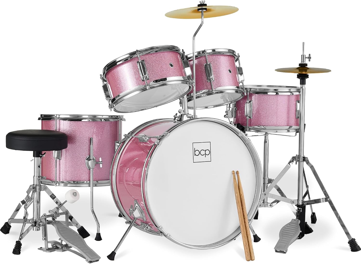 Best Choice Products Kids 5-Piece Beginner Drum Set Junior Kit, Starter Percussion w/Cymbals, Pedal, Drumsticks, Stool, Toms, Snare, Hi Hat - Black