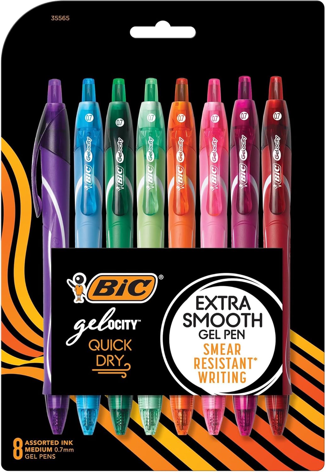 BIC Gelocity Quick Dry Gel Pens, Medium Point, 0.7 mm, 8-Count Pack | Full-Length Comfort Grip, Smudge-Resistant Quick Dry Ink, Ideal for School Supplies and Color-Coding Notes