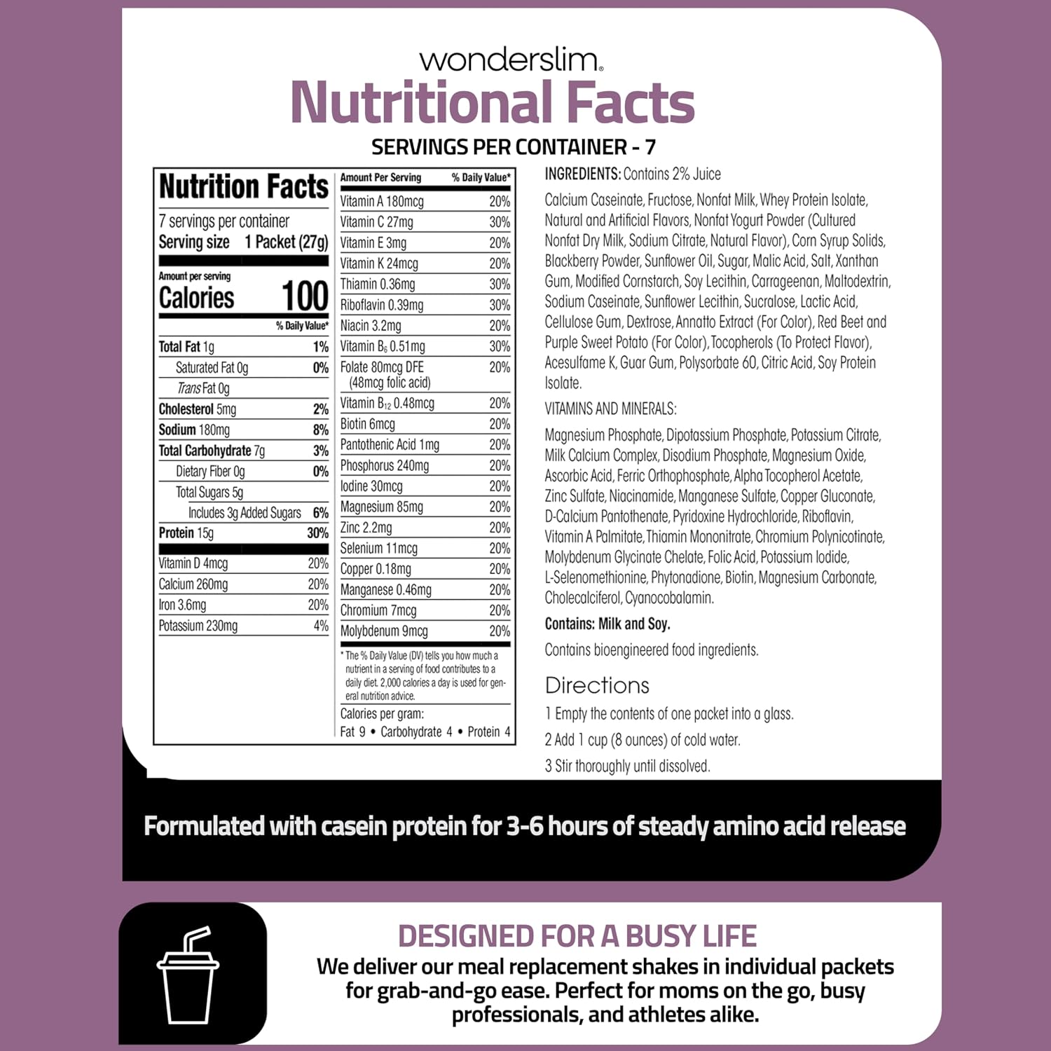WonderSlim Protein Meal Replacement Shake – 15g Protein, 24 Vitamins & Minerals, Low Carb, Low Calorie, Gluten Free – Meal Replacement Drink for Weight Management, 7 Count Packets (Dark Cocoa Cream)