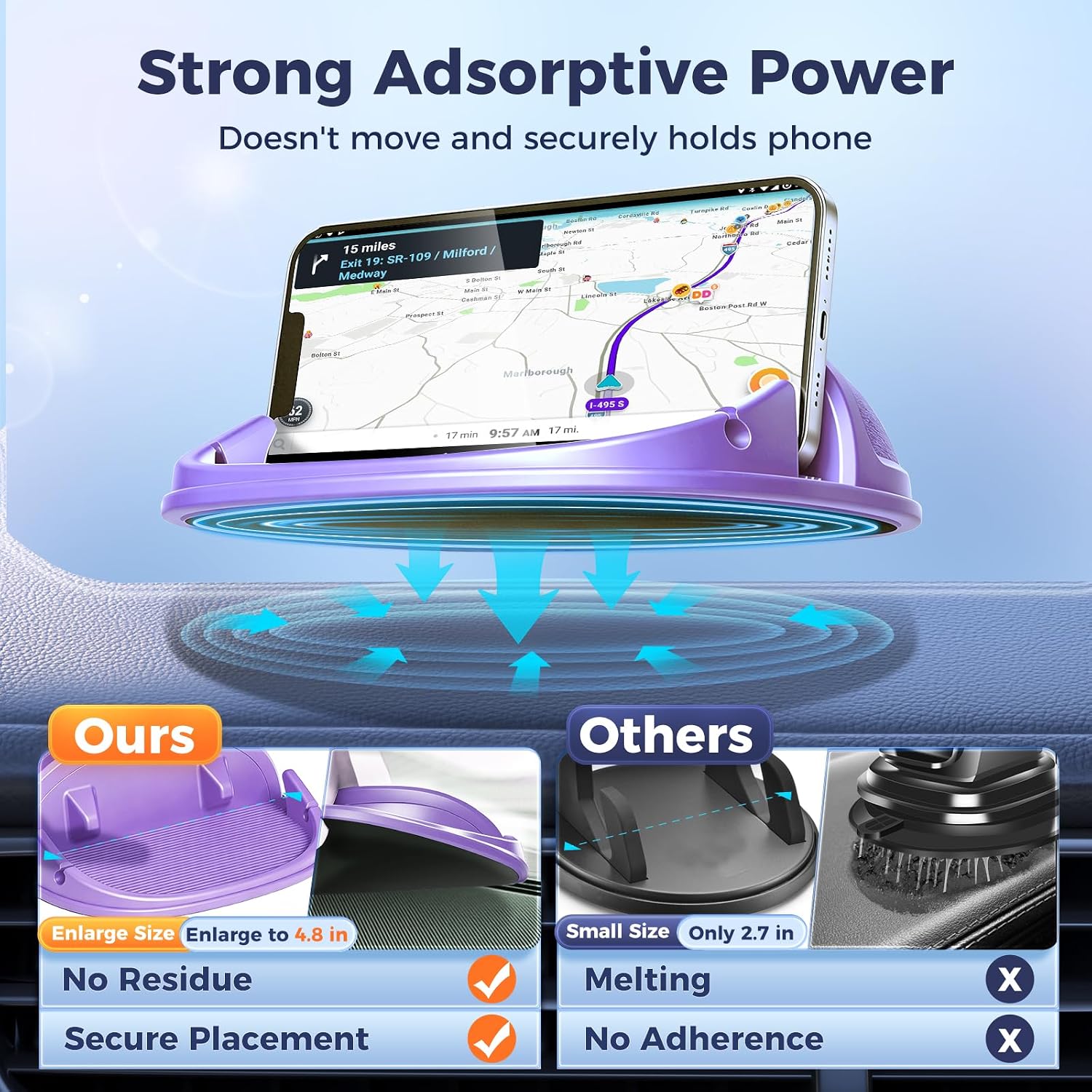 Loncaster Car Phone Holder, Car Phone Mount Silicone Car Pad Mat for Various Dashboards, Slip Free Desk Phone Stand Compatible with iPhone, Samsung, Android Smartphones, GPS Devices and More, Black