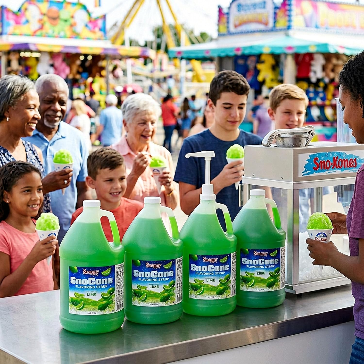 Snappy Lime Sno Cone Syrup, 1 Gallon 4 Pack, Ready to Use for Snow Cone Machines and Shaved Ice