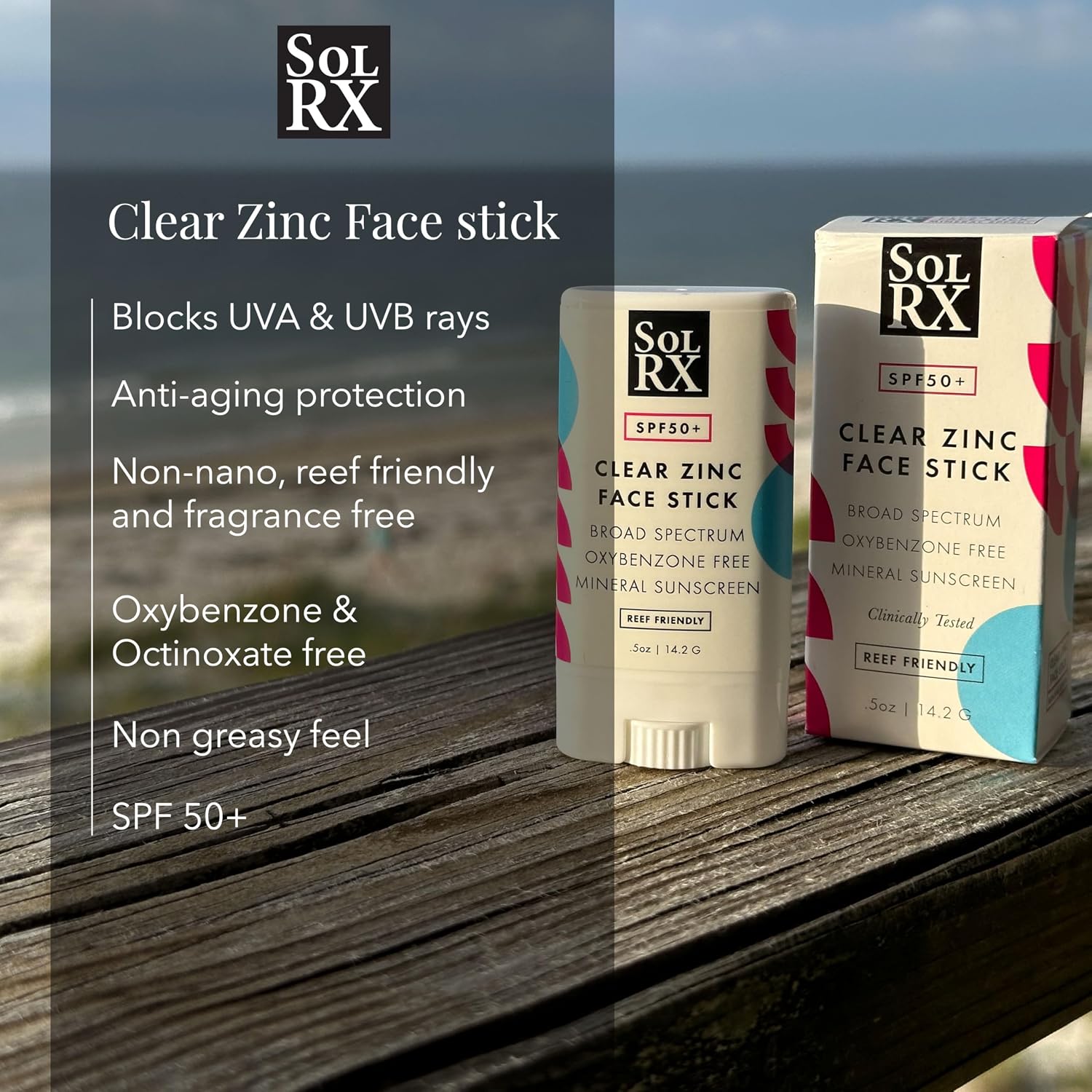 SolRX MINERAL SPF 50 Zinc Oxide Sunscreen Stick, Clear Non-Greasy Face | Solrx Sunscreen Is Designed For Healthy Outdoor Activities Like Running, Swimming, Cycling, Triathlon, Diving, And Surfing